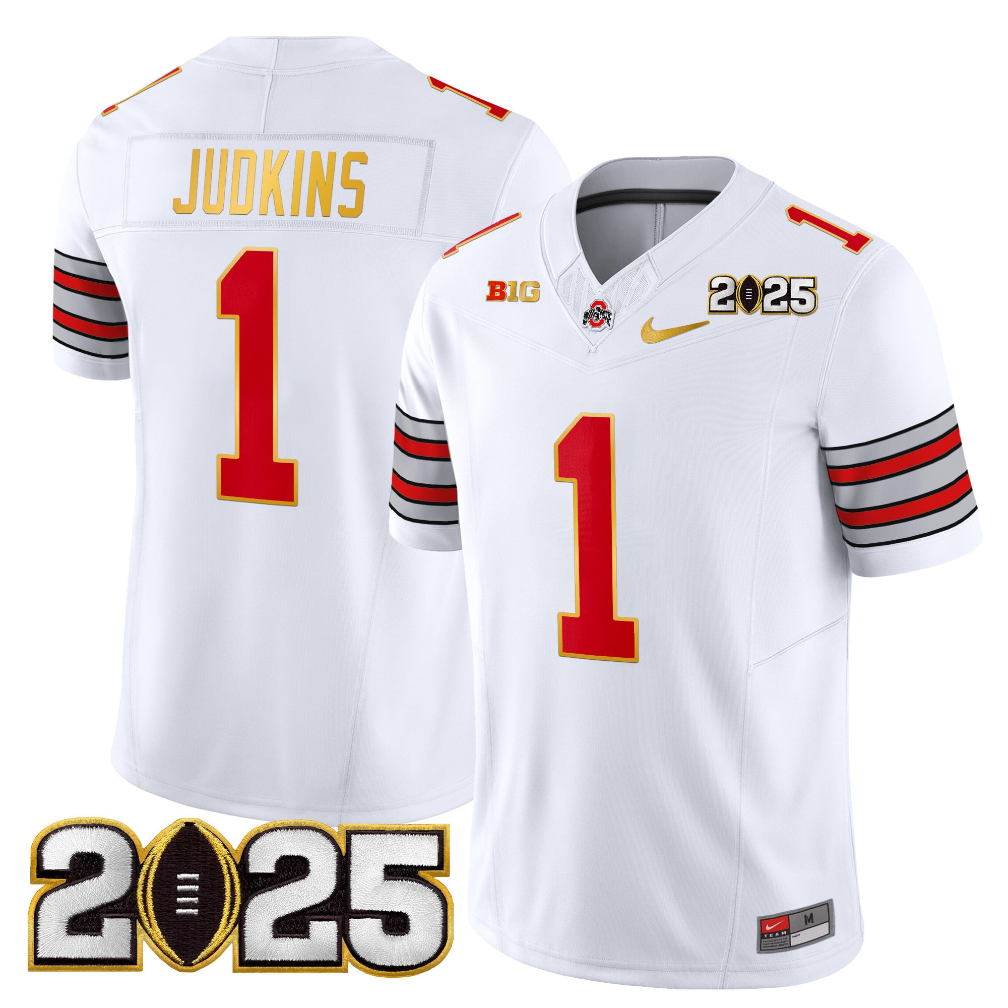 Men's Ohio State Buckeyes 'Heritage Stripe' 2025 CFP Final Patch Gold Trim Vapor Limited Jersey - All Stitched