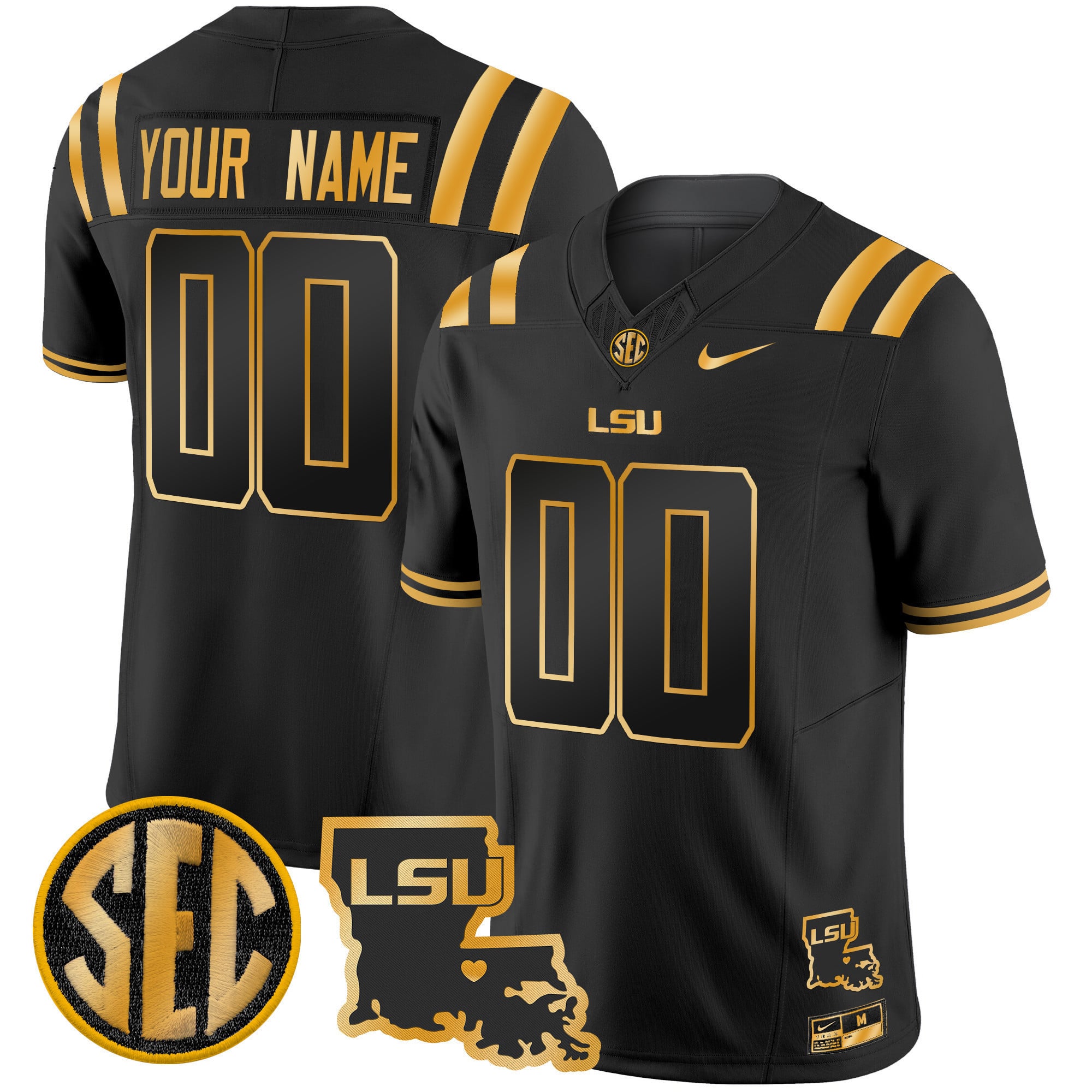 LSU Tigers 2025 Louisiana Patch Gold Vapor Limited Custom Jersey - All Stitched