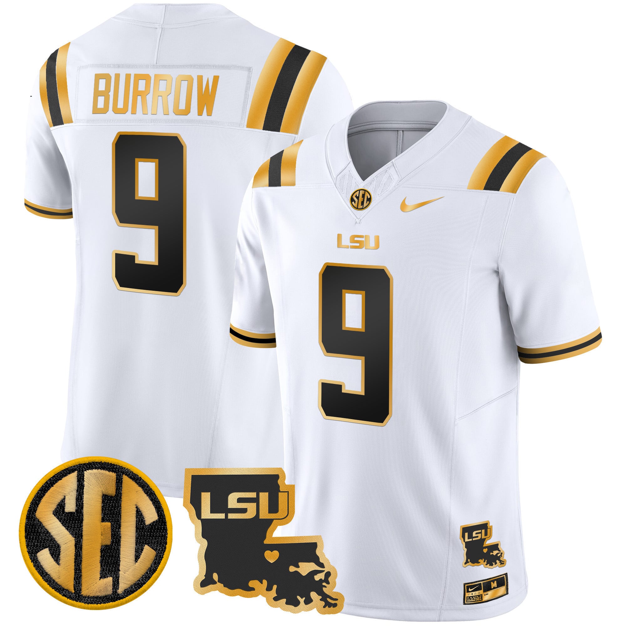 Men's LSU Tigers 2025 Louisiana Patch Gold Vapor Limited Jersey - All Stitched