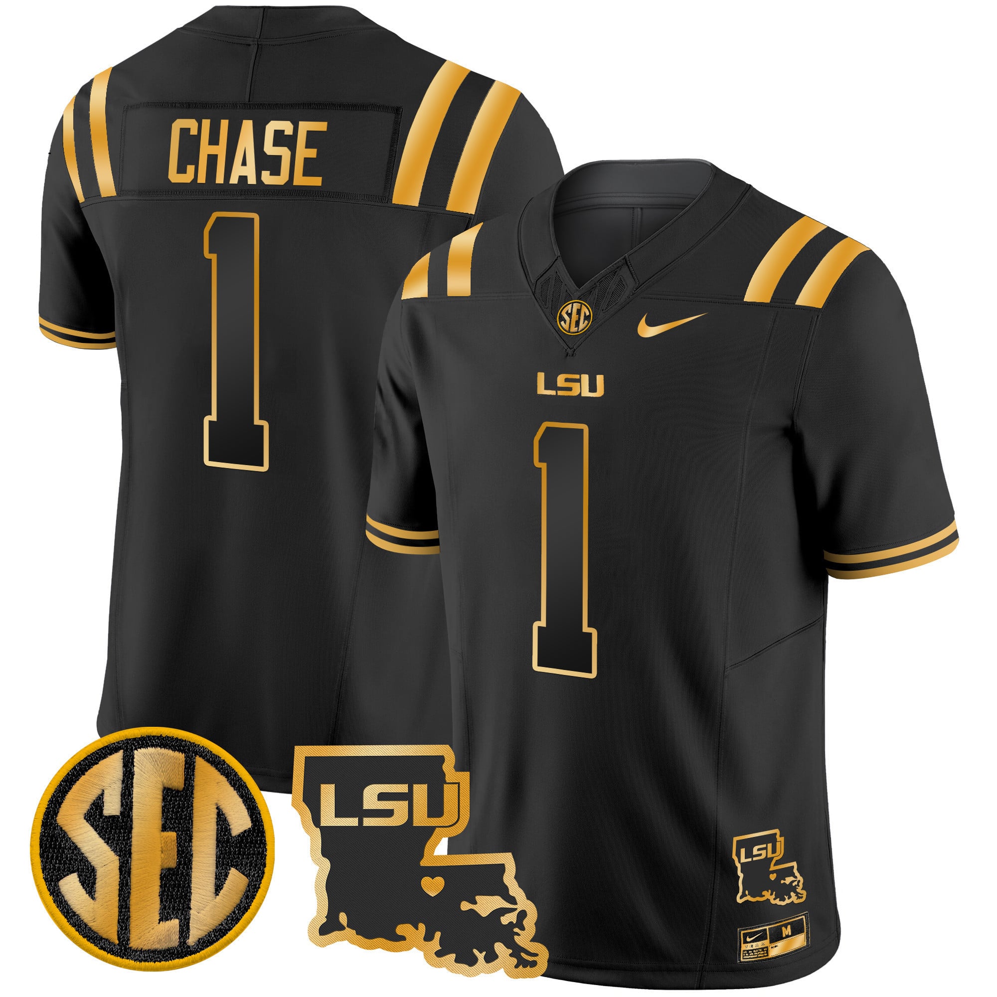 Men's LSU Tigers 2025 Louisiana Patch Gold Vapor Limited Jersey - All Stitched
