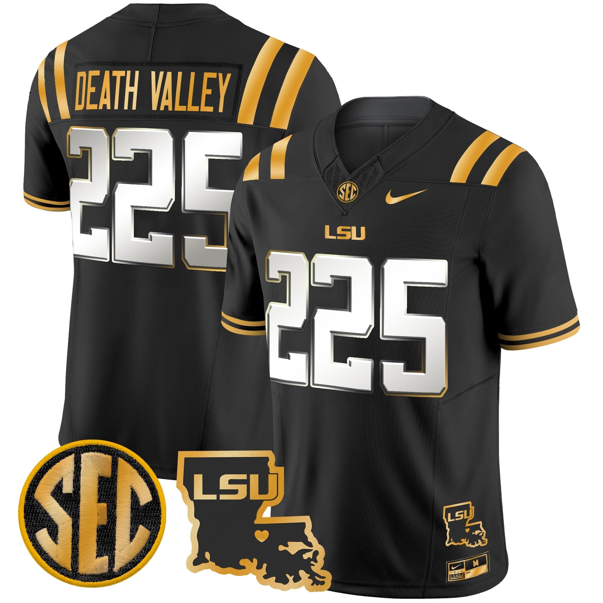 Men's LSU Tigers 2025 Louisiana Patch Gold Vapor Limited Jersey - All Stitched