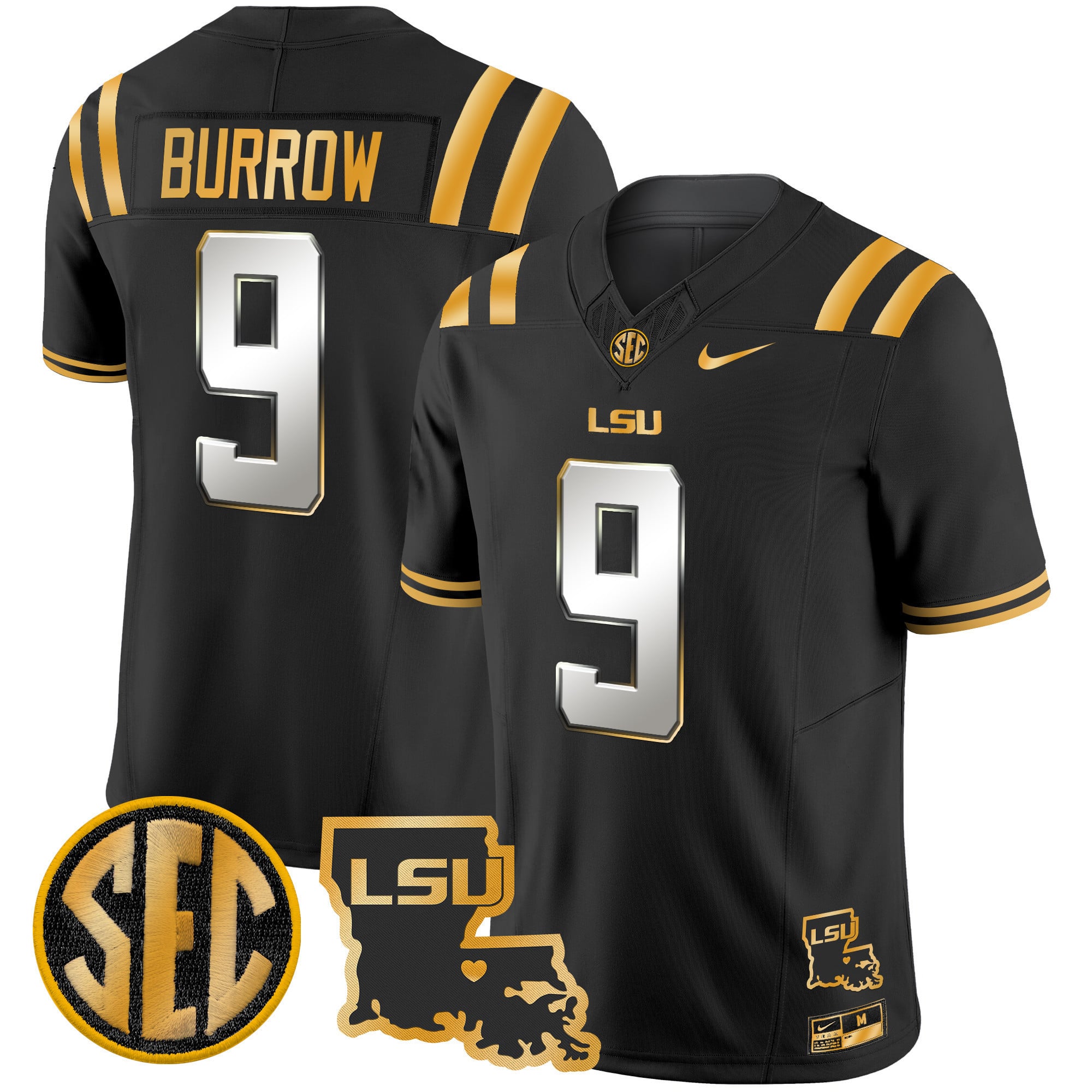 Men's LSU Tigers 2025 Louisiana Patch Gold Vapor Limited Jersey - All Stitched