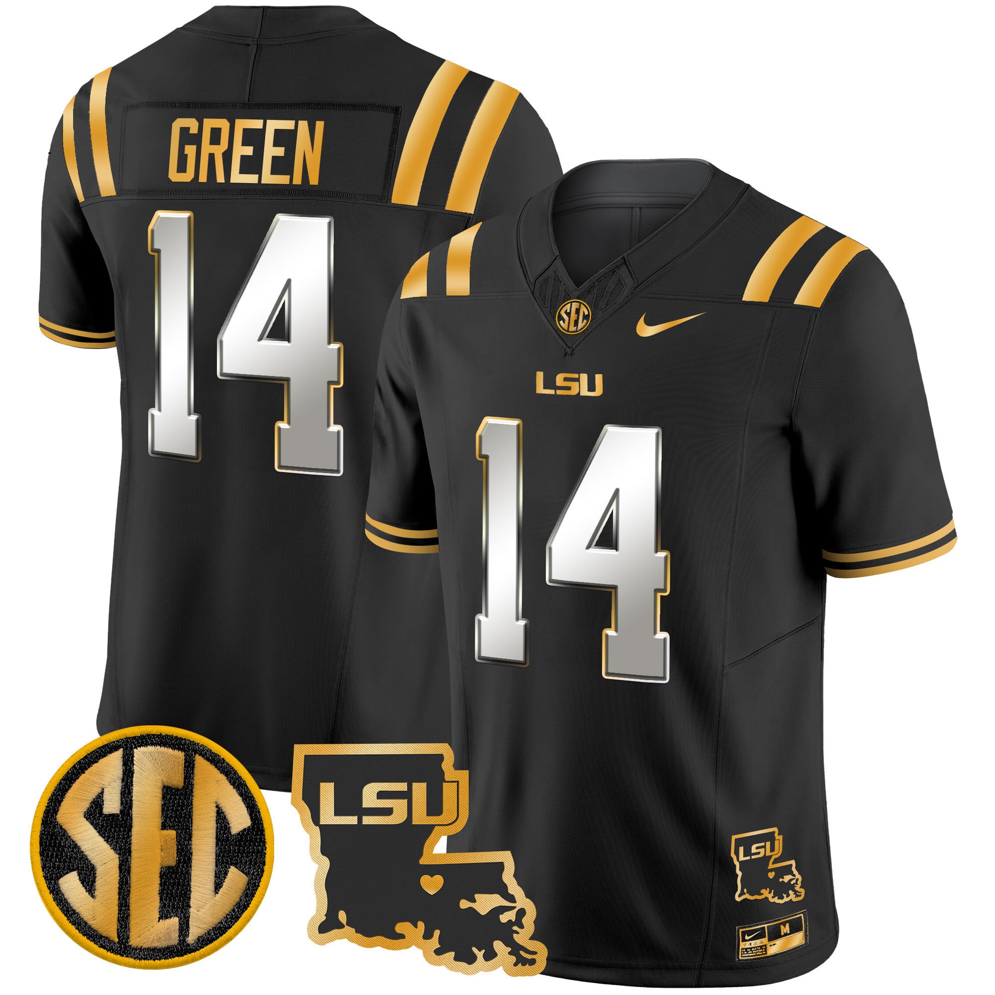 Men's LSU Tigers 2025 Louisiana Patch Gold Vapor Limited Jersey - All Stitched