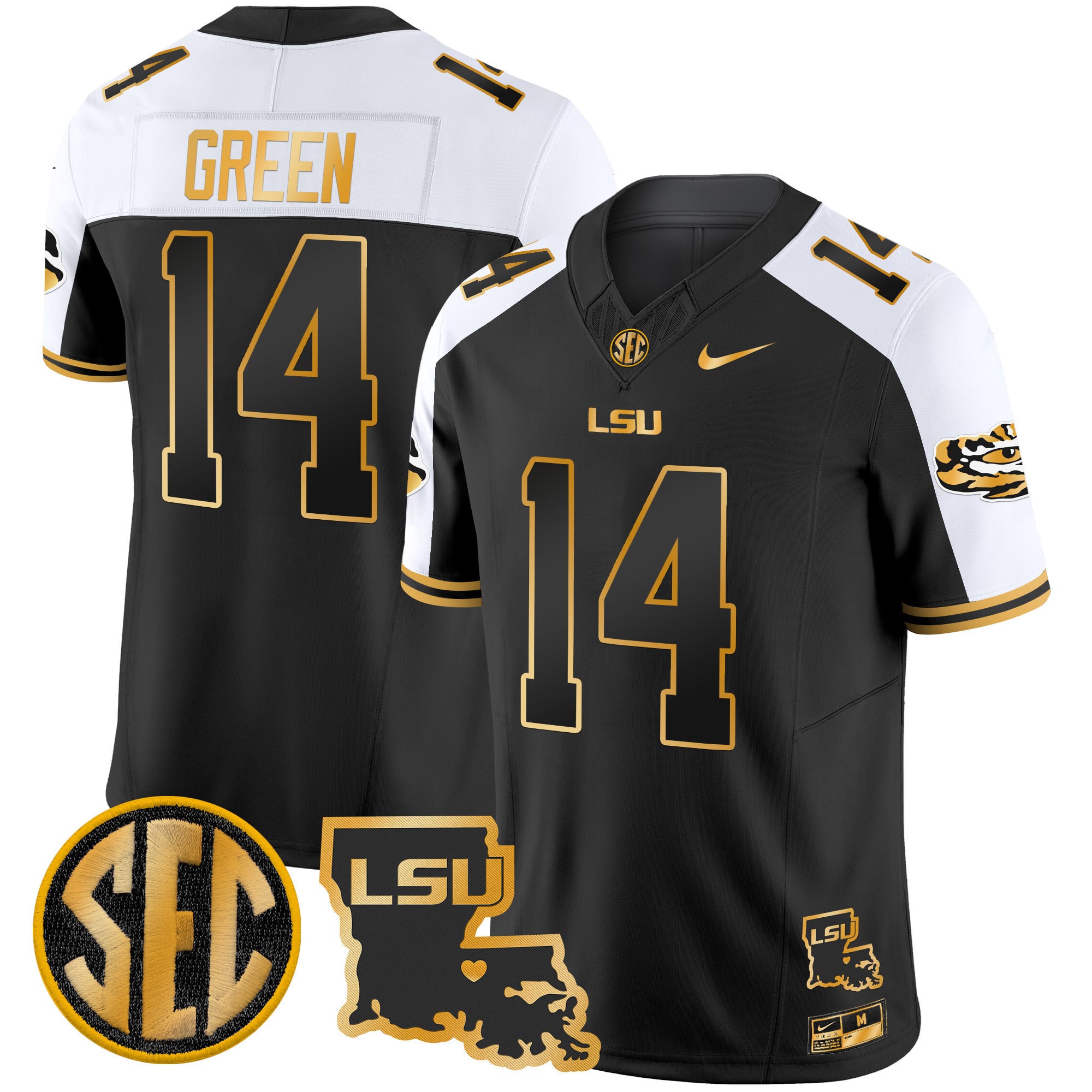 Men's LSU Tigers 2025 Louisiana Patch Gold Vapor Limited Jersey - All Stitched