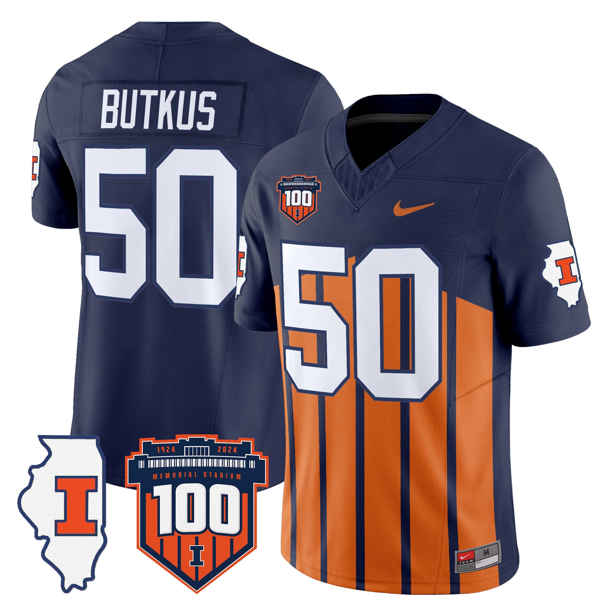 Men's Illinois Fighting Illini 100th Memorial Stadium Patch Vapor Limited Jersey - All Stitched