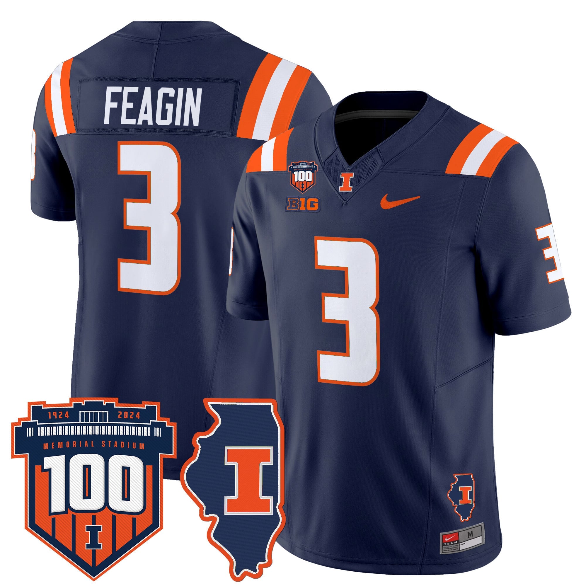 Men's Illinois Fighting Illini 100th Memorial Stadium Patch Vapor Limited Jersey - All Stitched