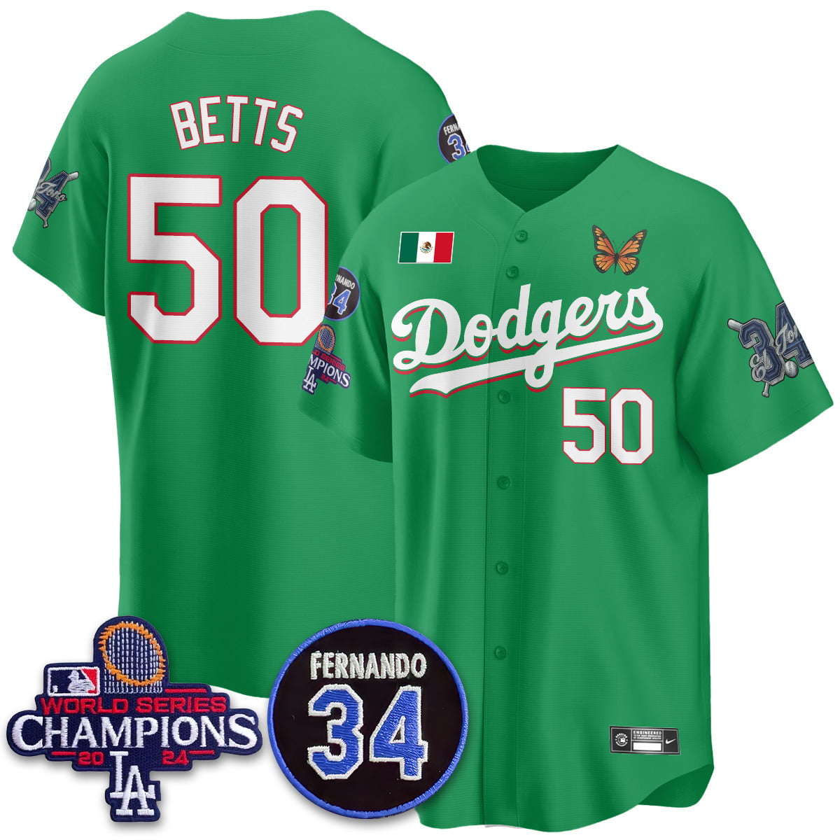 Los Angeles Dodgers Mexican "For 34" Custom Jersey - All Stitched
