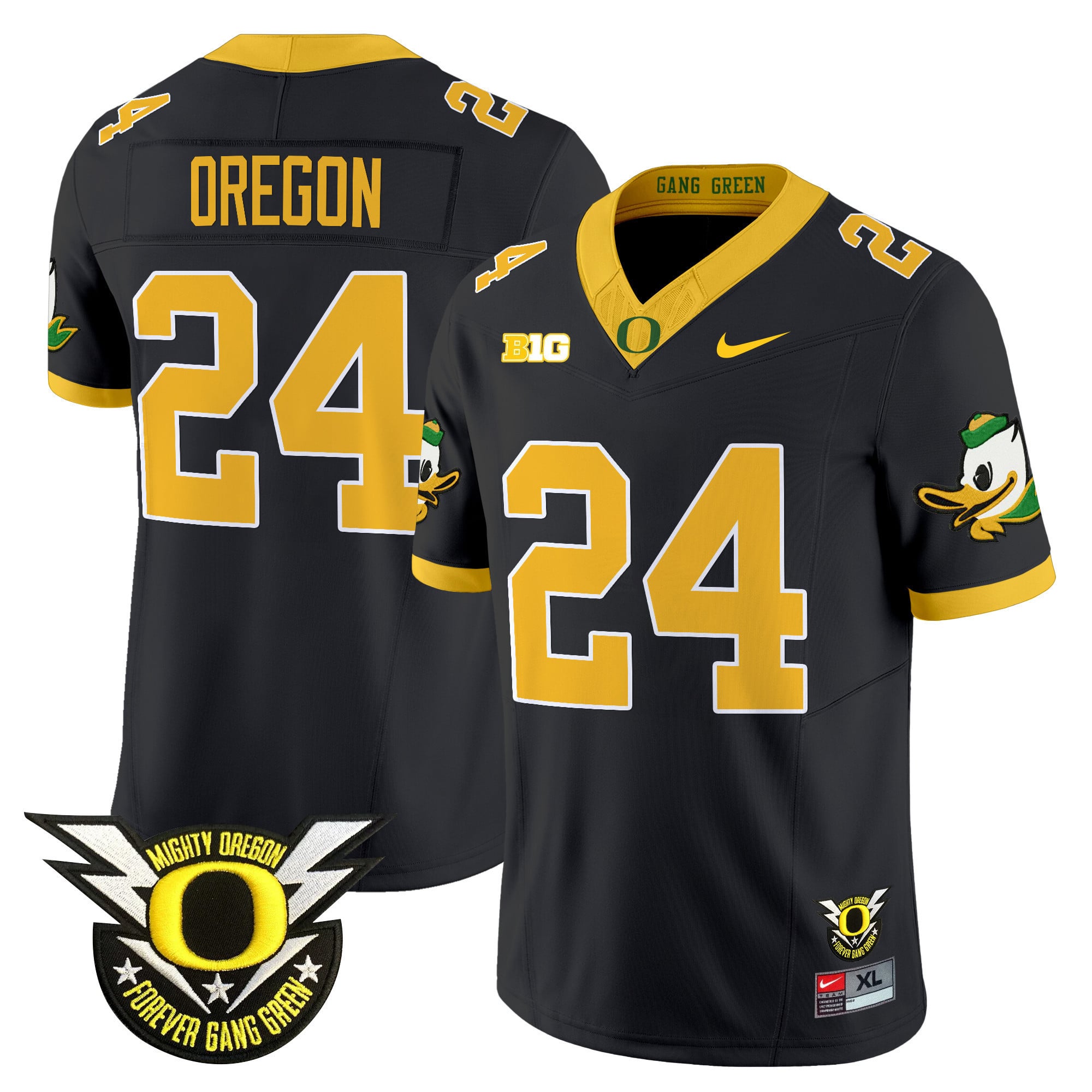 Men's Oregon Ducks 2024 Forever Gang Green & BIG Patch Vapor Limited Jersey - All Stitched