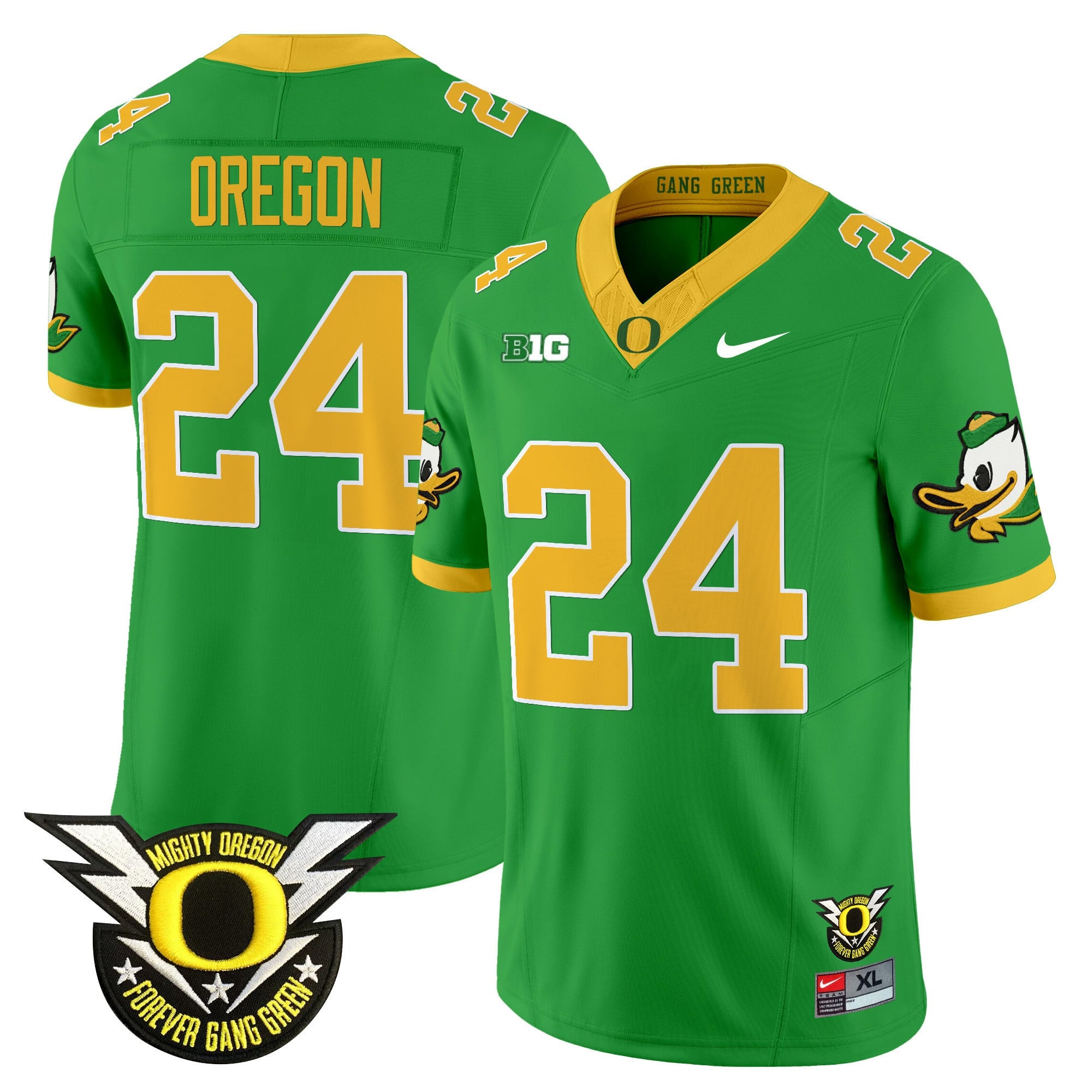 Men's Oregon Ducks 2024 Forever Gang Green & BIG Patch Vapor Limited Jersey - All Stitched