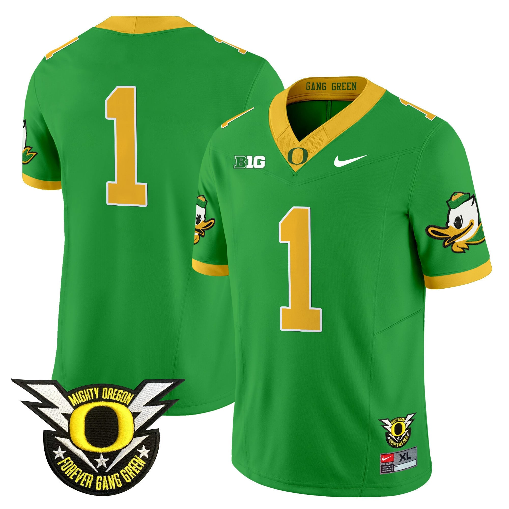 Men's Oregon Ducks 2024 Forever Gang Green & BIG Patch Vapor Limited Jersey - All Stitched