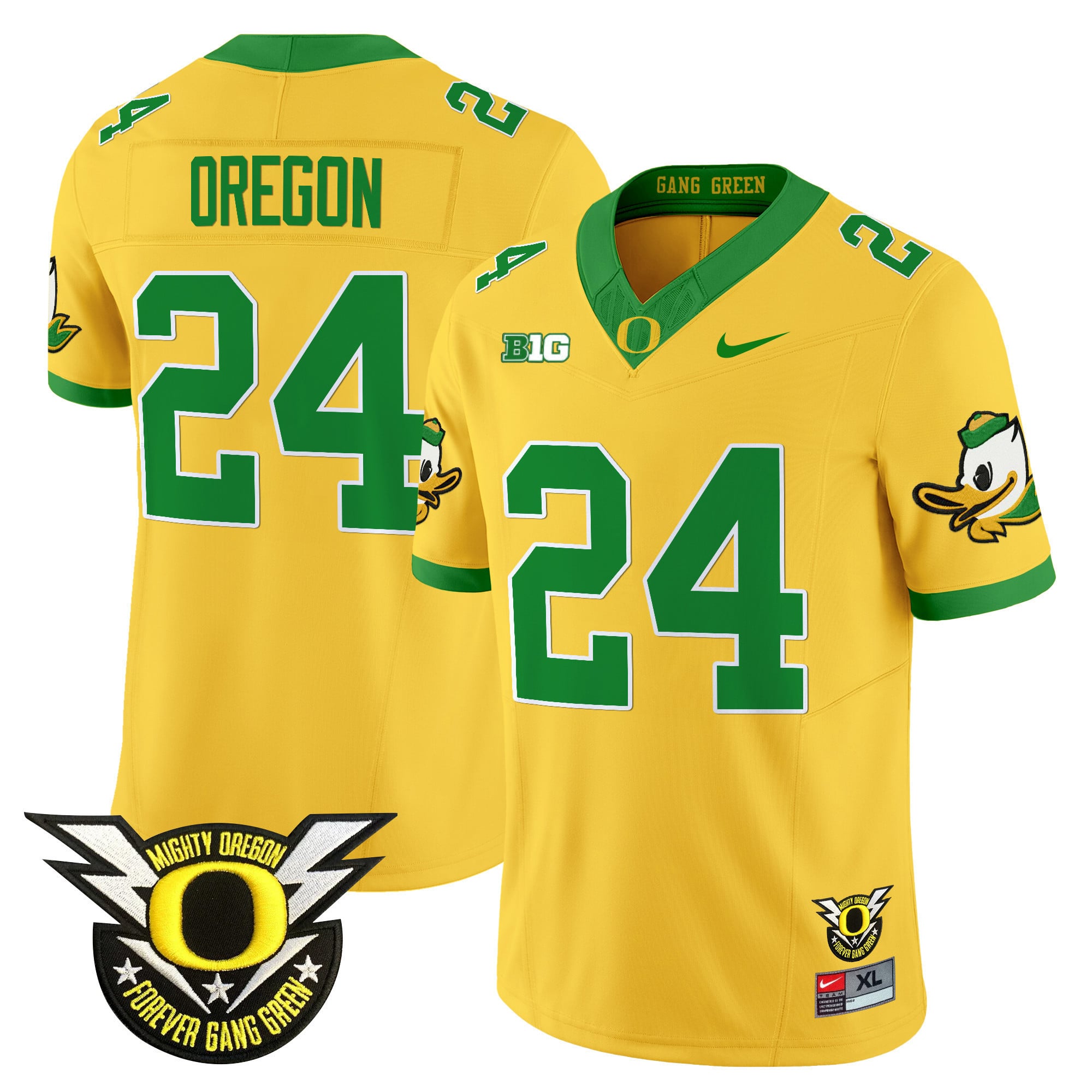 Men's Oregon Ducks 2024 Forever Gang Green & BIG Patch Vapor Limited Jersey - All Stitched