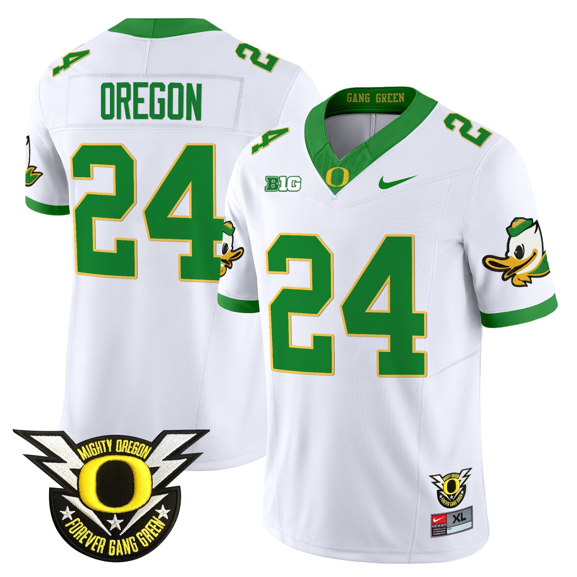 Men's Oregon Ducks 2024 Forever Gang Green & BIG Patch Vapor Limited Jersey - All Stitched