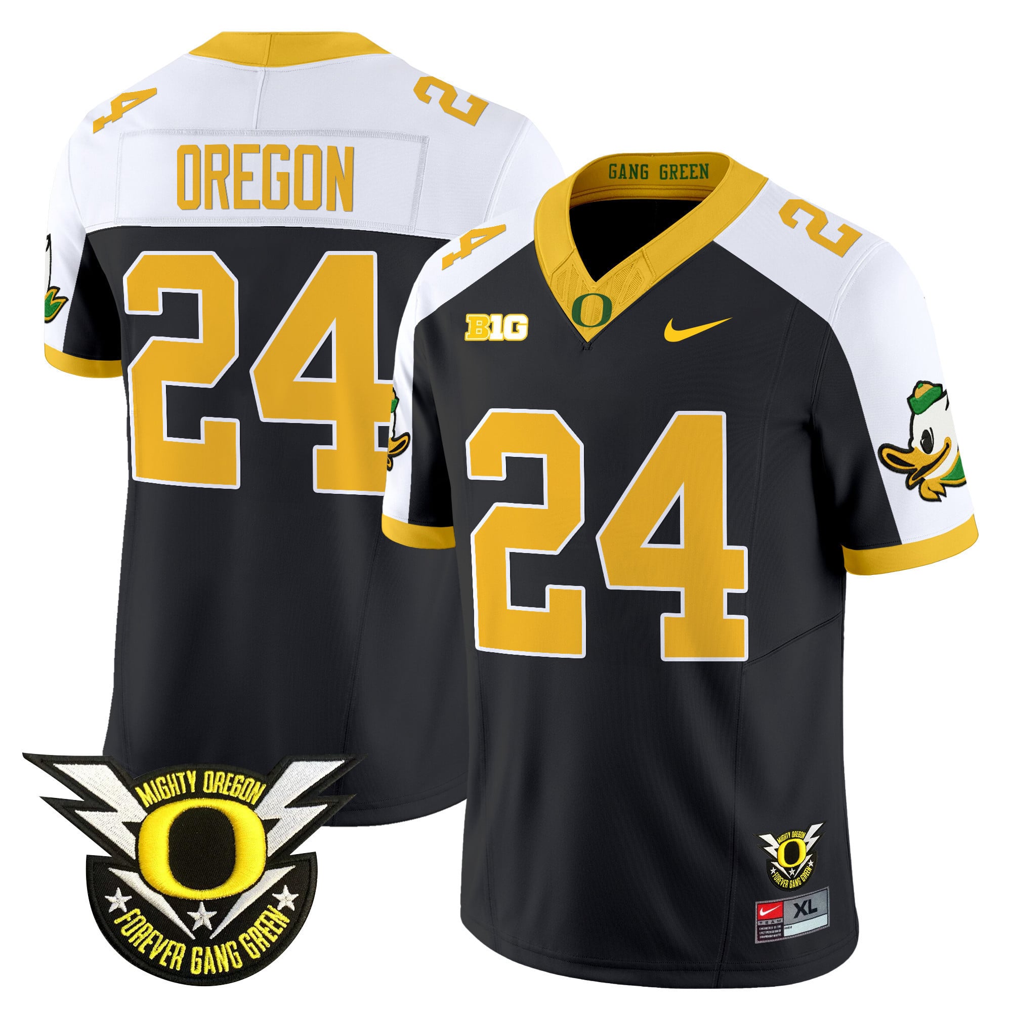 Men's Oregon Ducks 2024 Forever Gang Green & BIG Patch Vapor Limited Jersey N5 - All Stitched