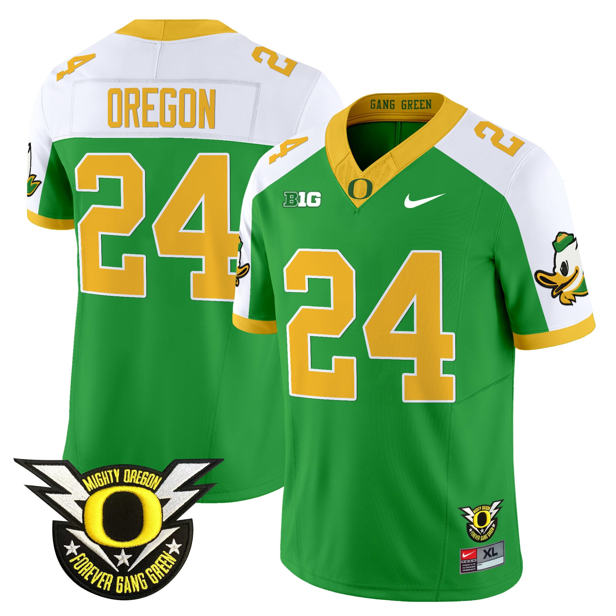 Men's Oregon Ducks 2024 Forever Gang Green & BIG Patch Vapor Limited Jersey N5 - All Stitched