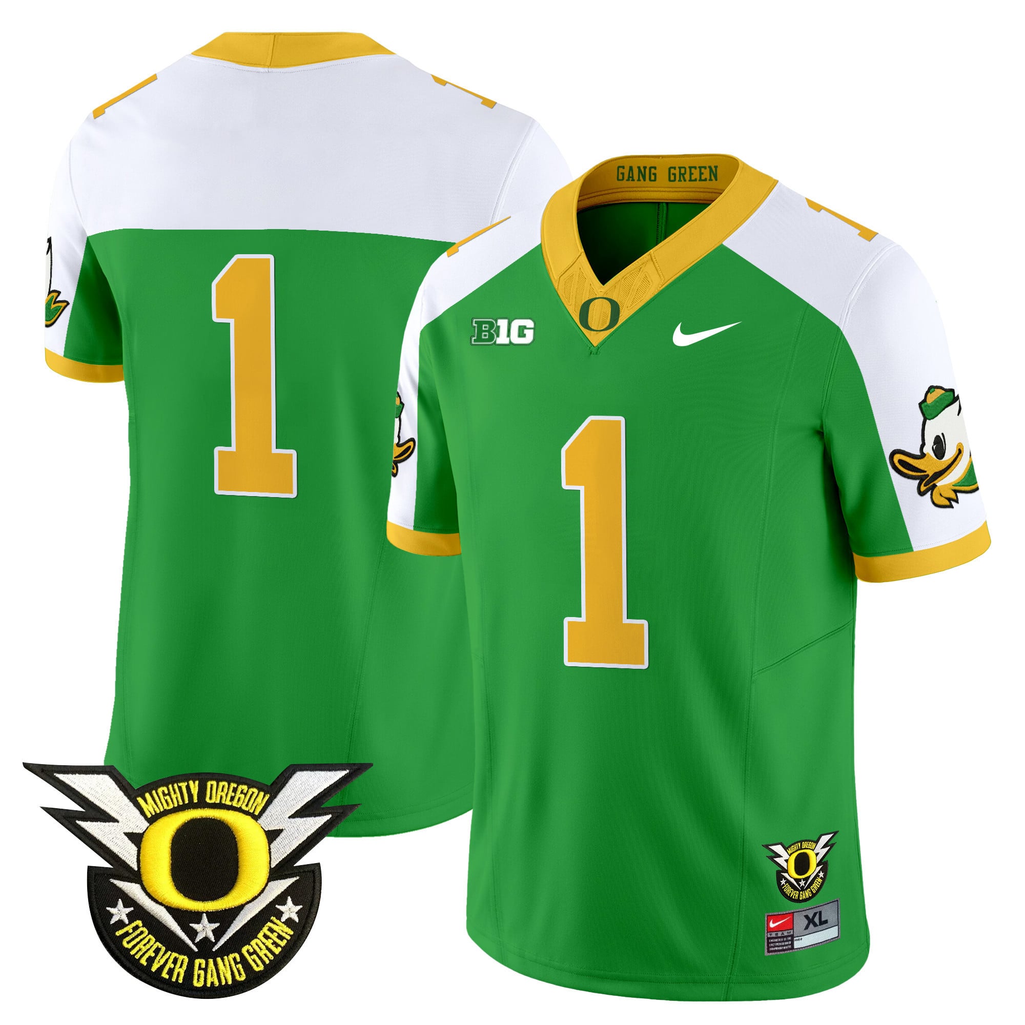 Men's Oregon Ducks 2024 Forever Gang Green & BIG Patch Vapor Limited Jersey N5 - All Stitched