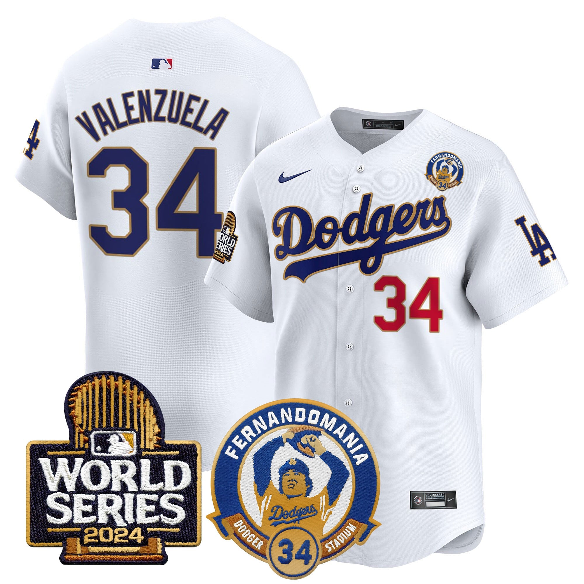 Men's Dodgers Fernando Valenzuela & 2024 World Series Patch Vapor Premier Limited Jersey - All Stitched