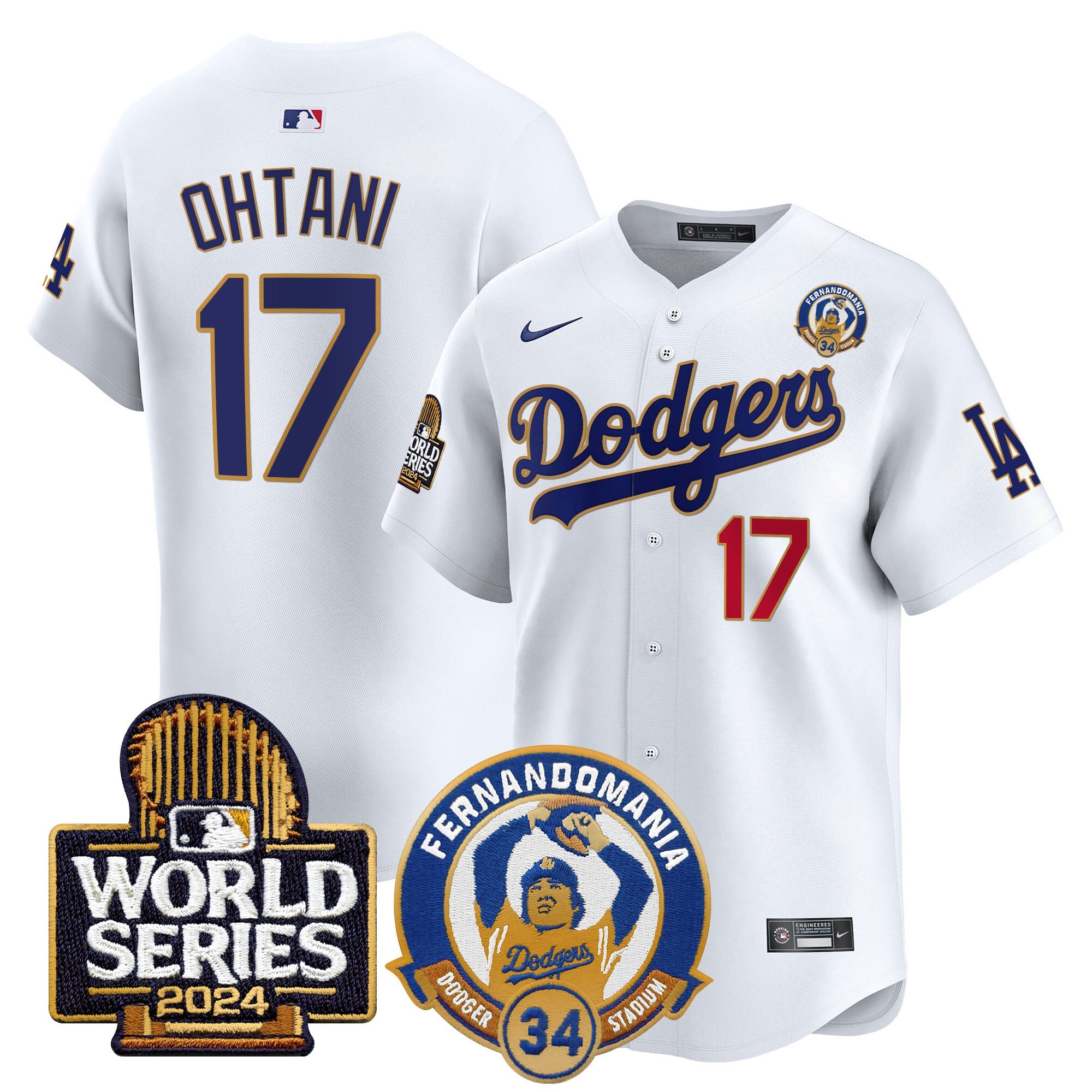 Men's Dodgers Fernando Valenzuela & 2024 World Series Patch Vapor Premier Limited Jersey - All Stitched