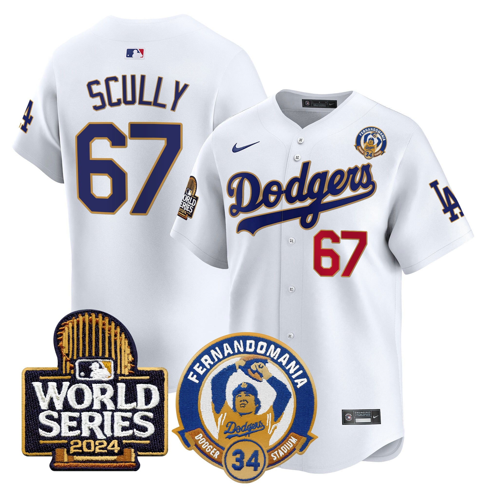 Men's Dodgers Fernando Valenzuela & 2024 World Series Patch Vapor Premier Limited Jersey - All Stitched