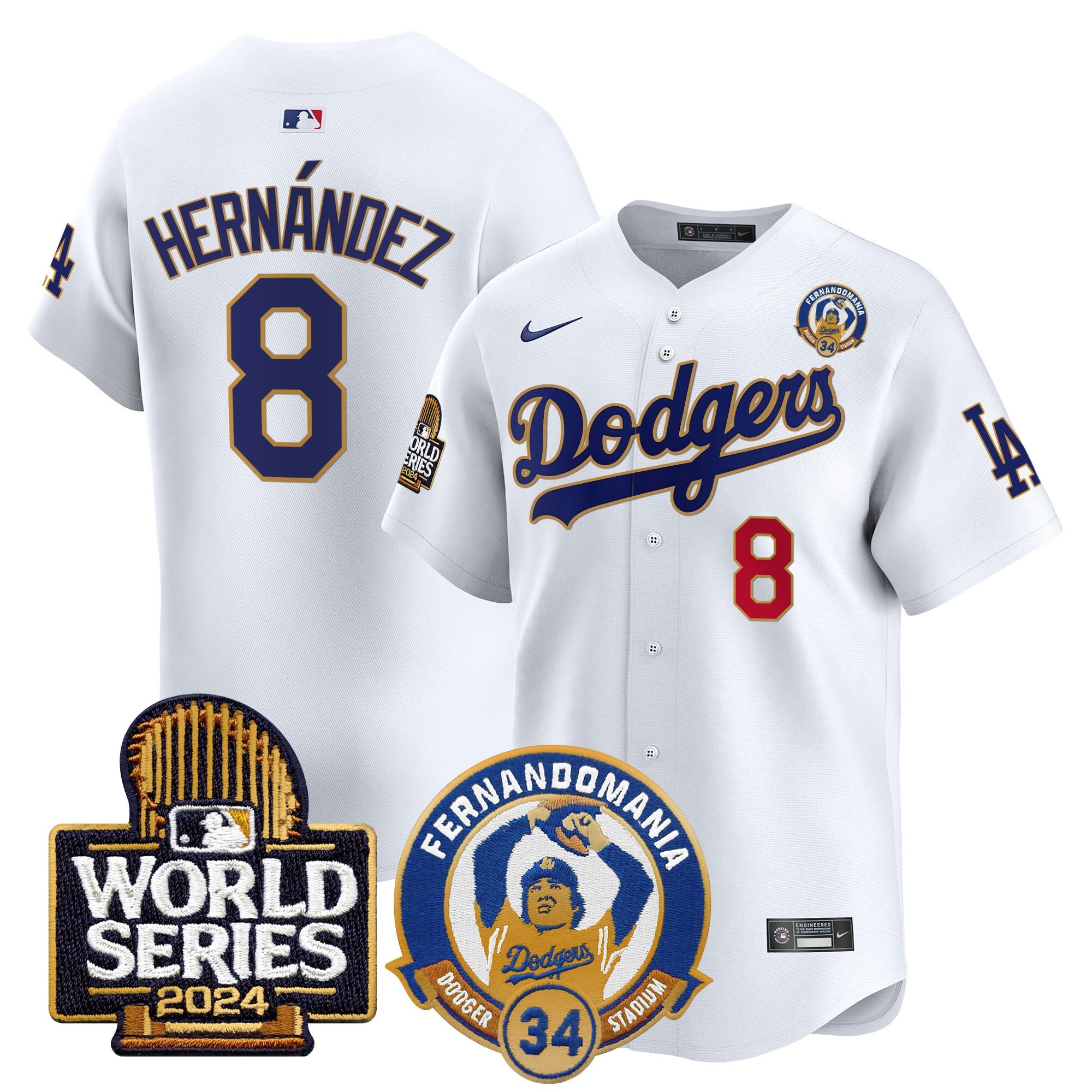 Men's Dodgers Fernando Valenzuela & 2024 World Series Patch Vapor Premier Limited Jersey - All Stitched