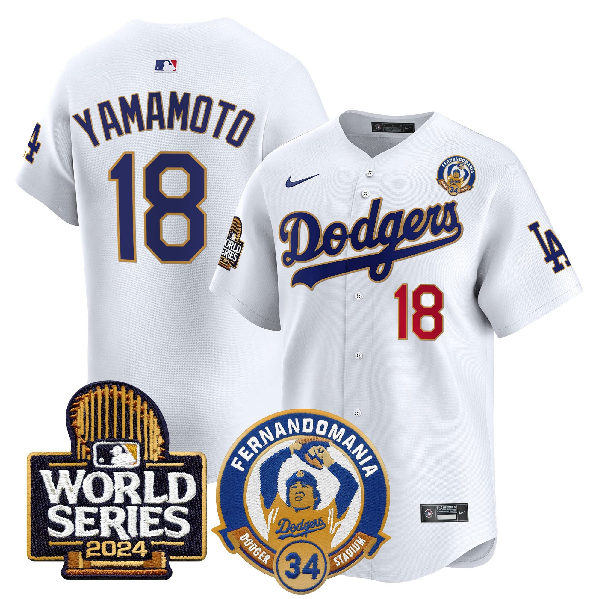 Men's Dodgers Fernando Valenzuela & 2024 World Series Patch Vapor Premier Limited Jersey - All Stitched