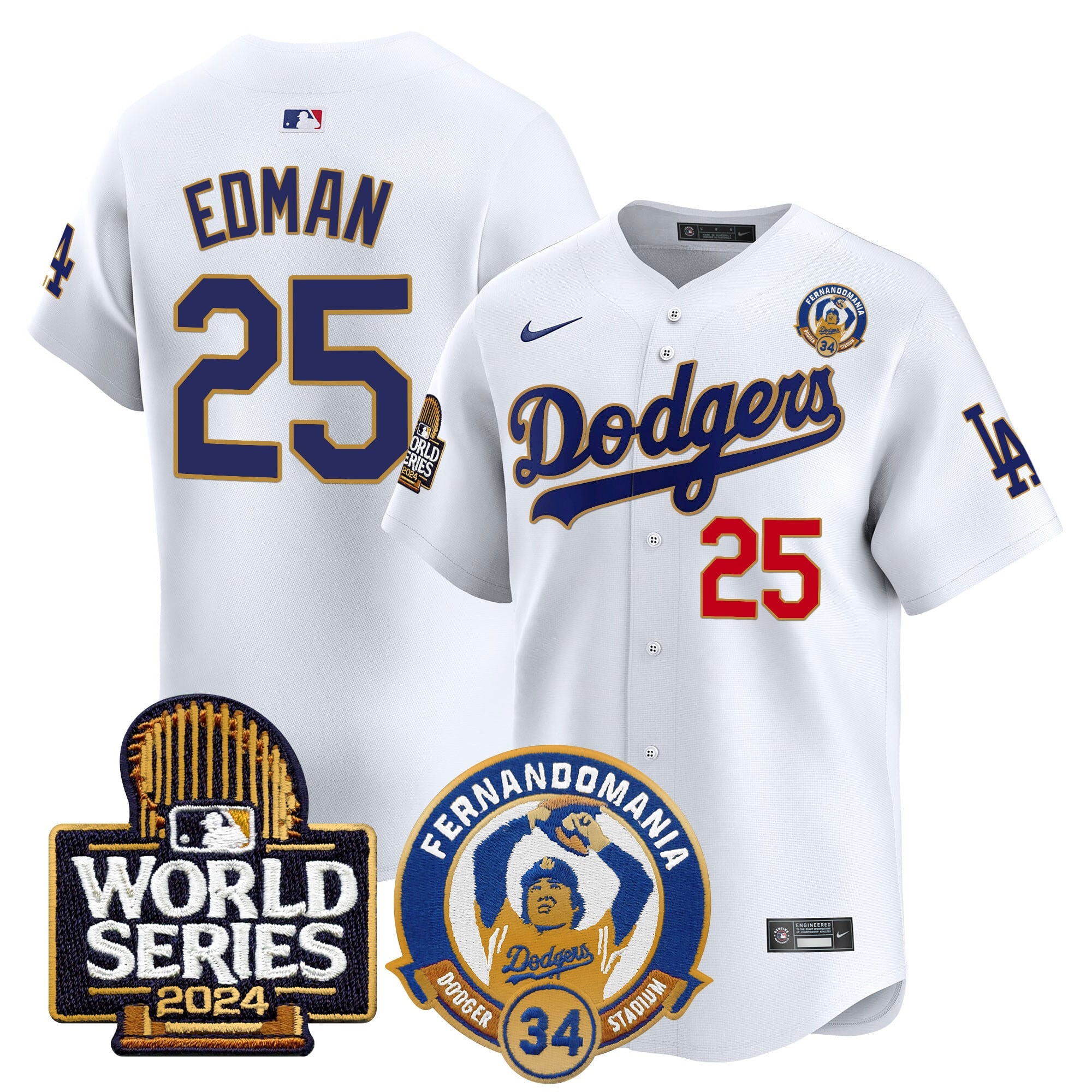 Men's Dodgers Fernando Valenzuela & 2024 World Series Patch Vapor Premier Limited Jersey - All Stitched