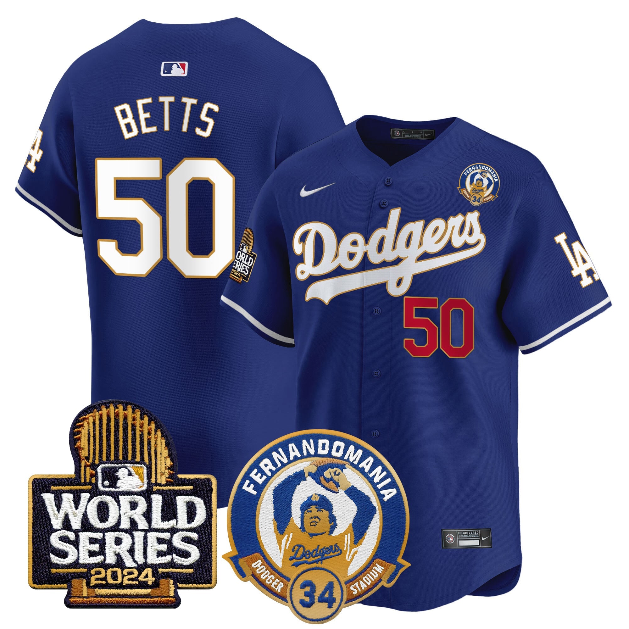 Men's Dodgers Fernando Valenzuela & 2024 World Series Patch Vapor Premier Limited Jersey - All Stitched