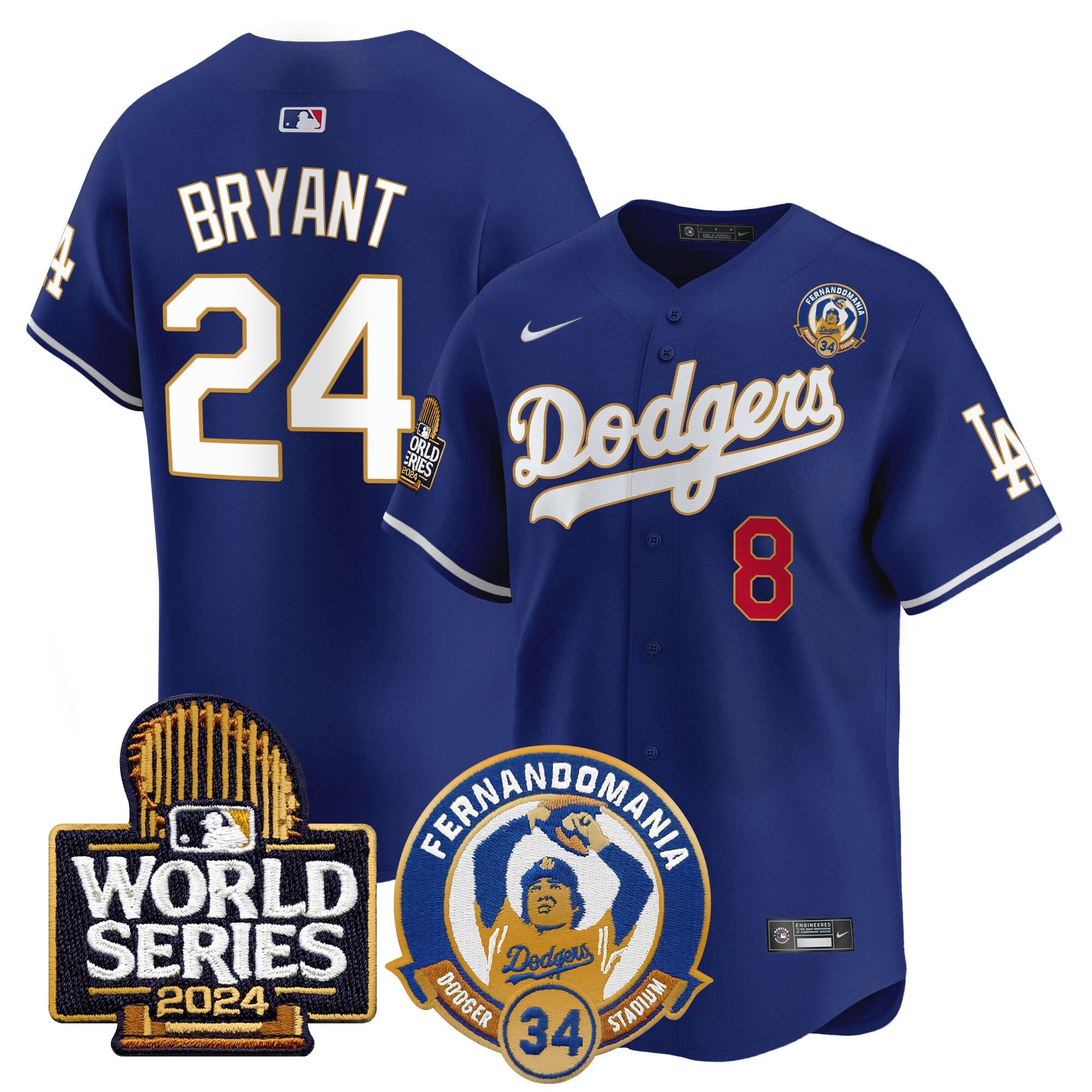 Men's Dodgers Fernando Valenzuela & 2024 World Series Patch Vapor Premier Limited Jersey - All Stitched