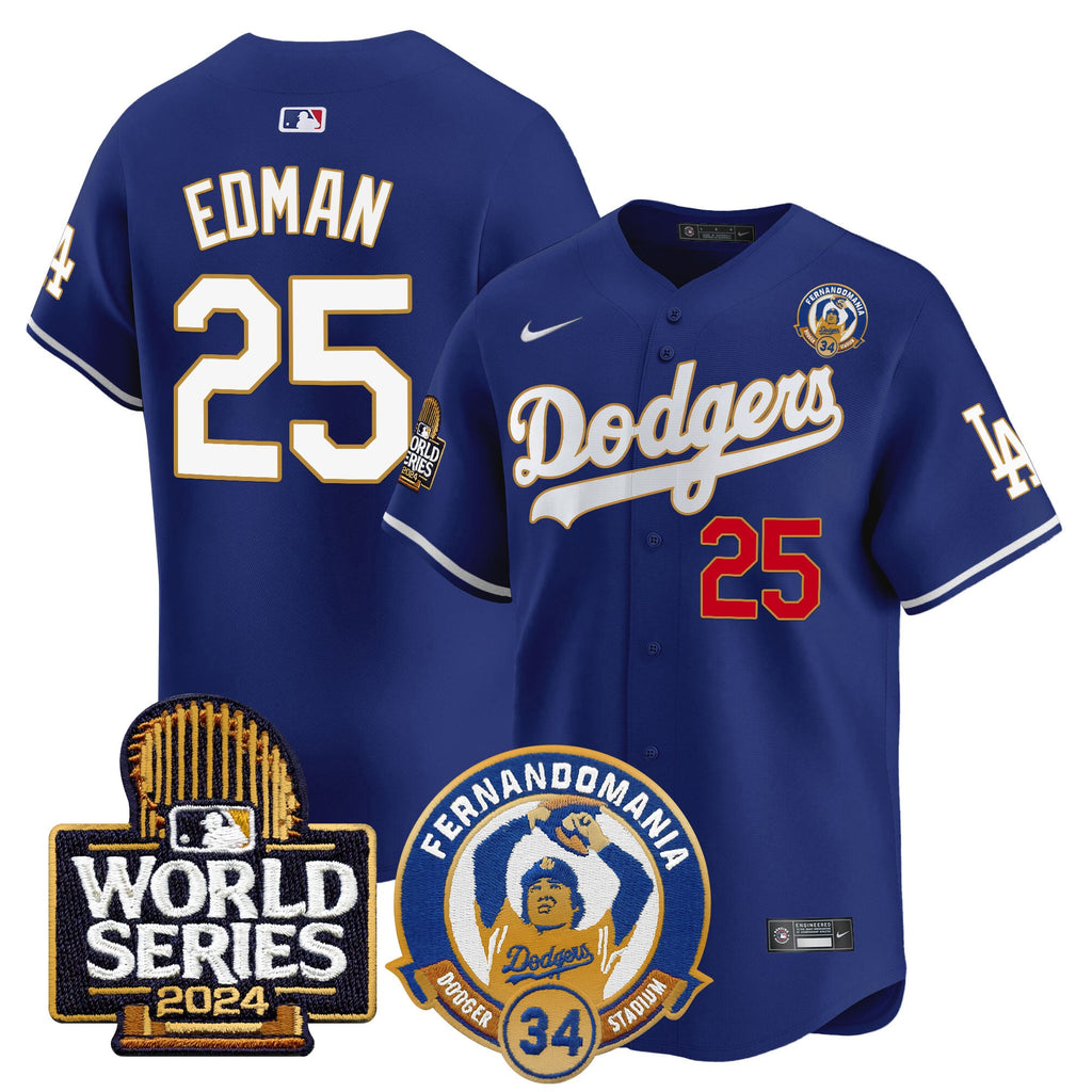 Men's Dodgers Fernando Valenzuela & 2024 World Series Patch Vapor Premier Limited Jersey - All Stitched