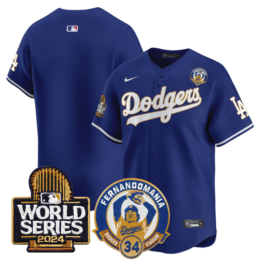 Men's Dodgers Fernando Valenzuela & 2024 World Series Patch Vapor Premier Limited Jersey - All Stitched