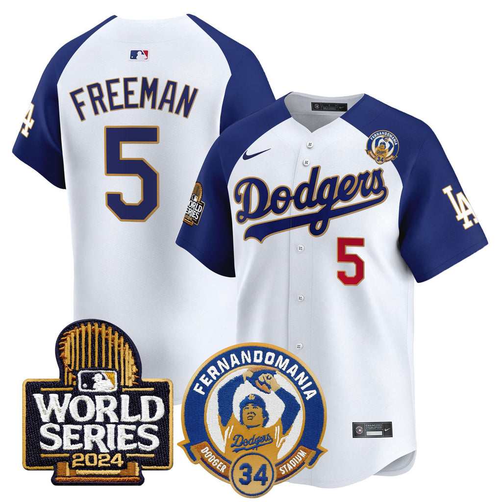 Men's Dodgers Fernando Valenzuela & 2024 World Series Patch Vapor Premier Limited Jersey - All Stitched