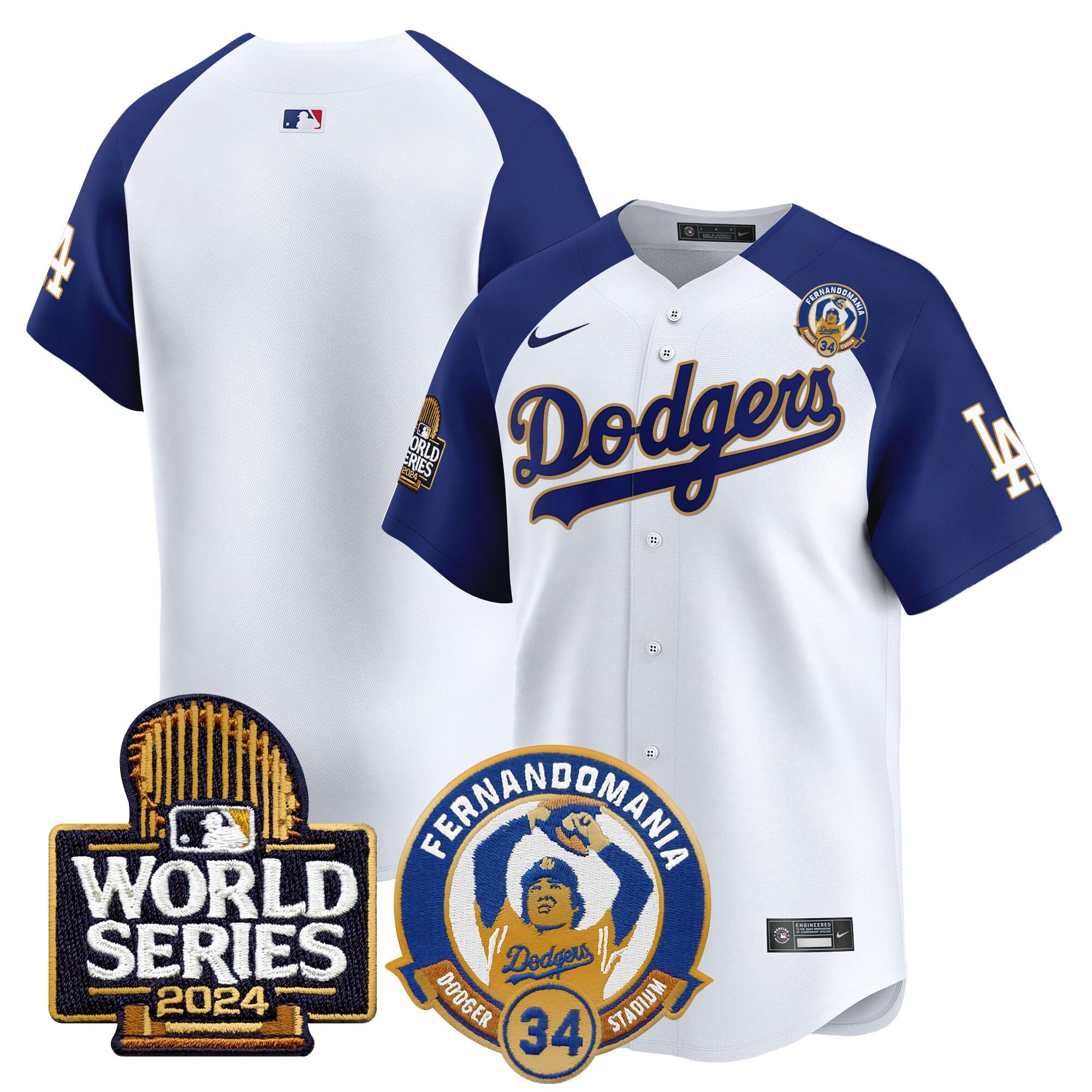 Men's Dodgers Fernando Valenzuela & 2024 World Series Patch Vapor Premier Limited Jersey - All Stitched