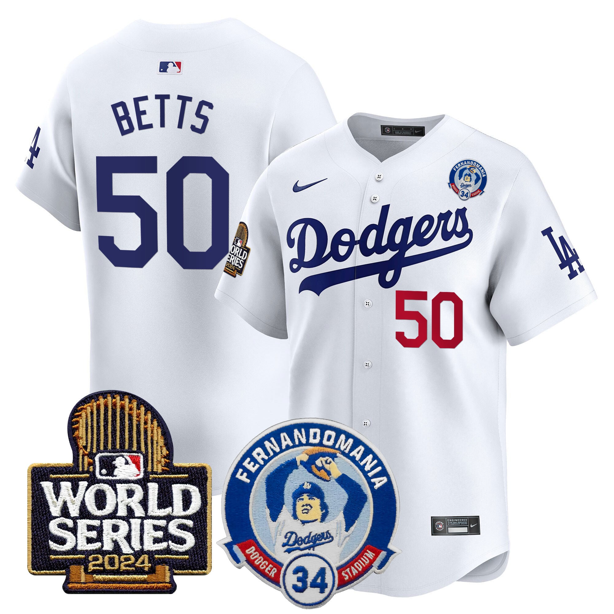 Men's Dodgers Fernando Valenzuela & 2024 World Series Patch Vapor Premier Limited Jersey V3 - All Stitched