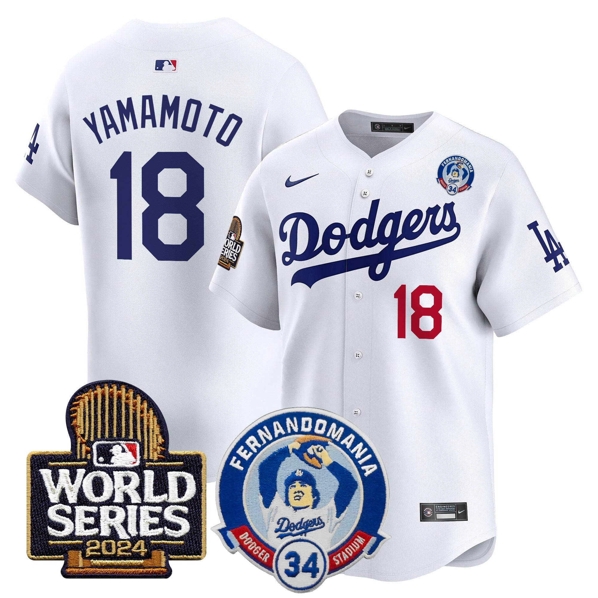 Men's Dodgers Fernando Valenzuela & 2024 World Series Patch Vapor Premier Limited Jersey V3 - All Stitched