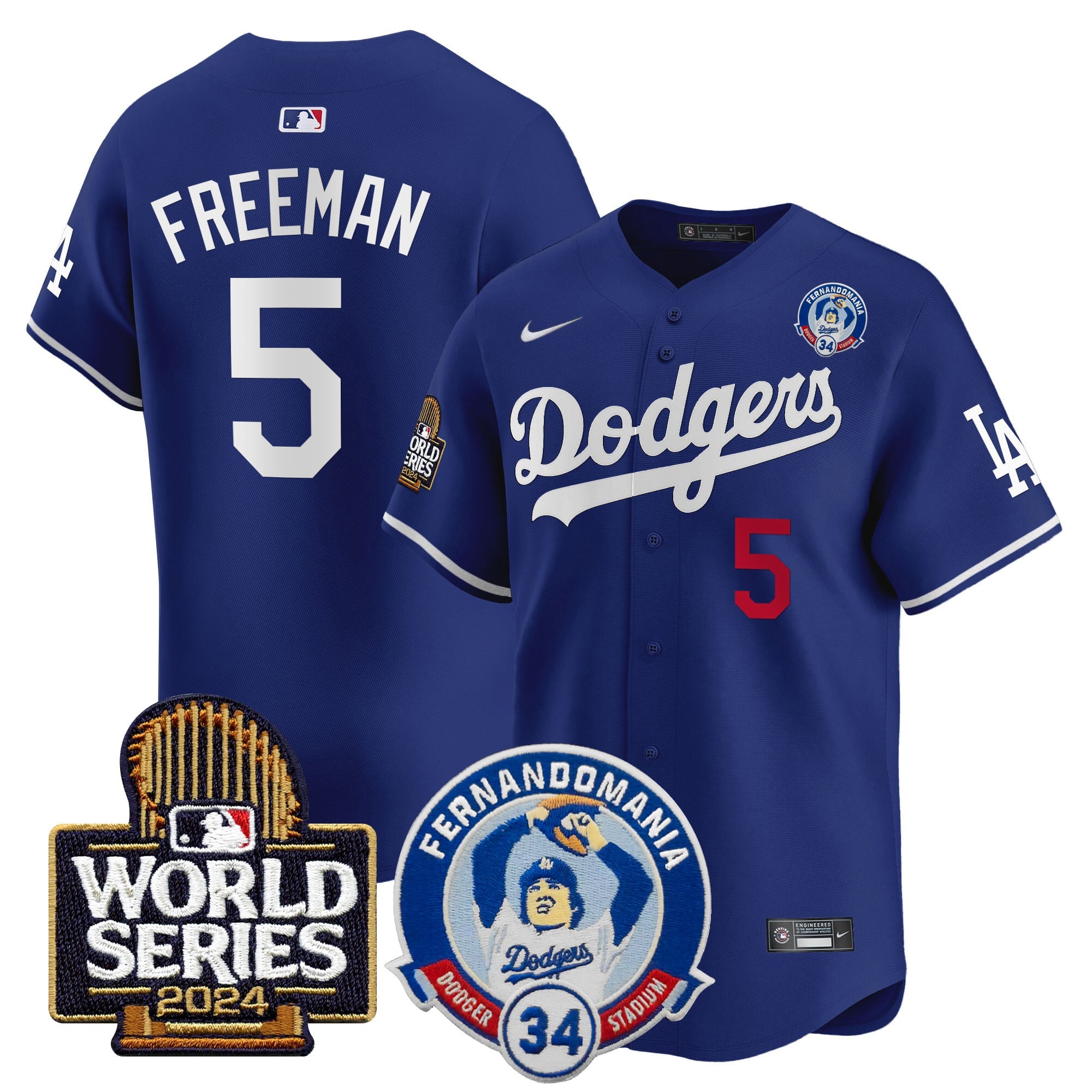 Men's Dodgers Fernando Valenzuela & 2024 World Series Patch Vapor Premier Limited Jersey V3 - All Stitched