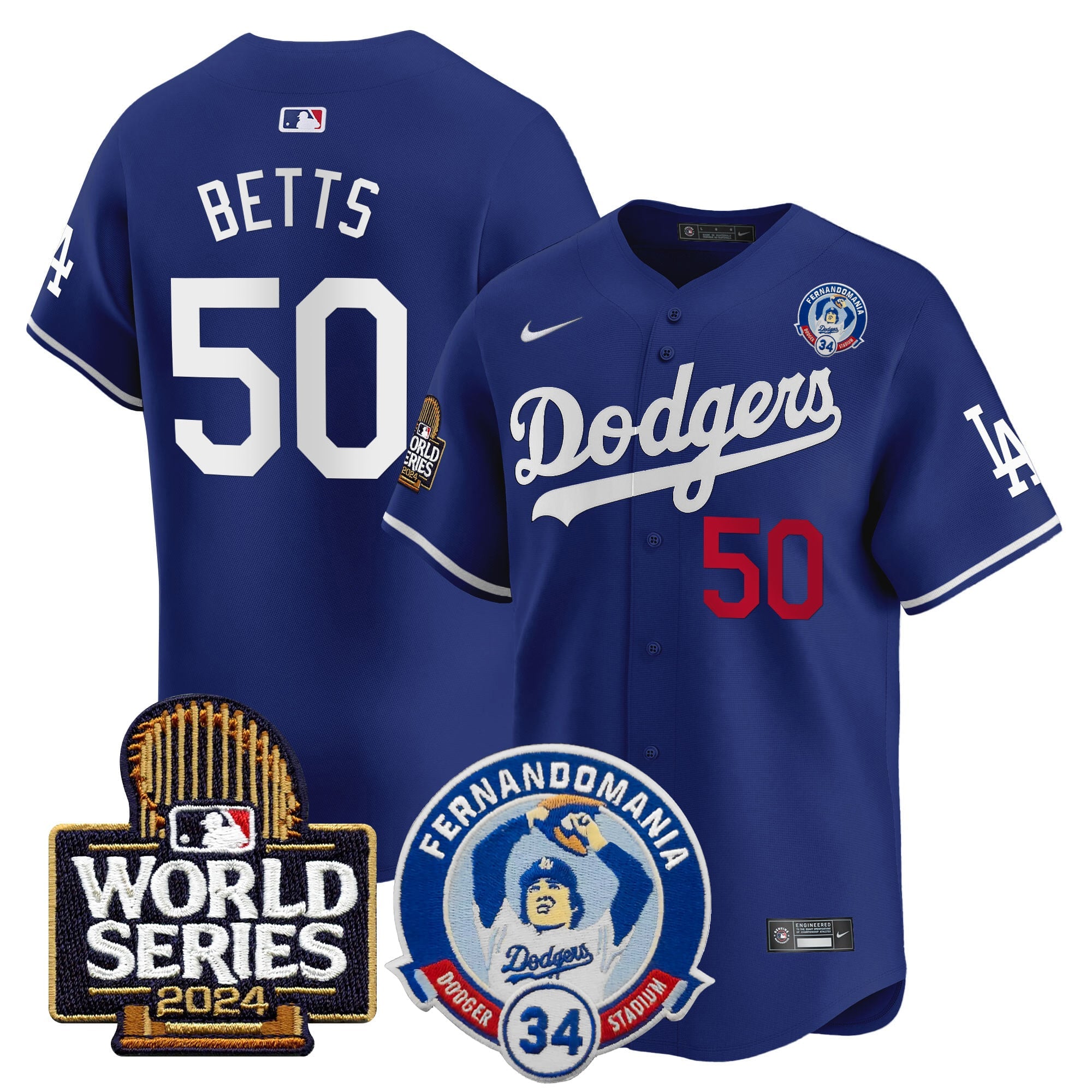 Men's Dodgers Fernando Valenzuela & 2024 World Series Patch Vapor Premier Limited Jersey V3 - All Stitched