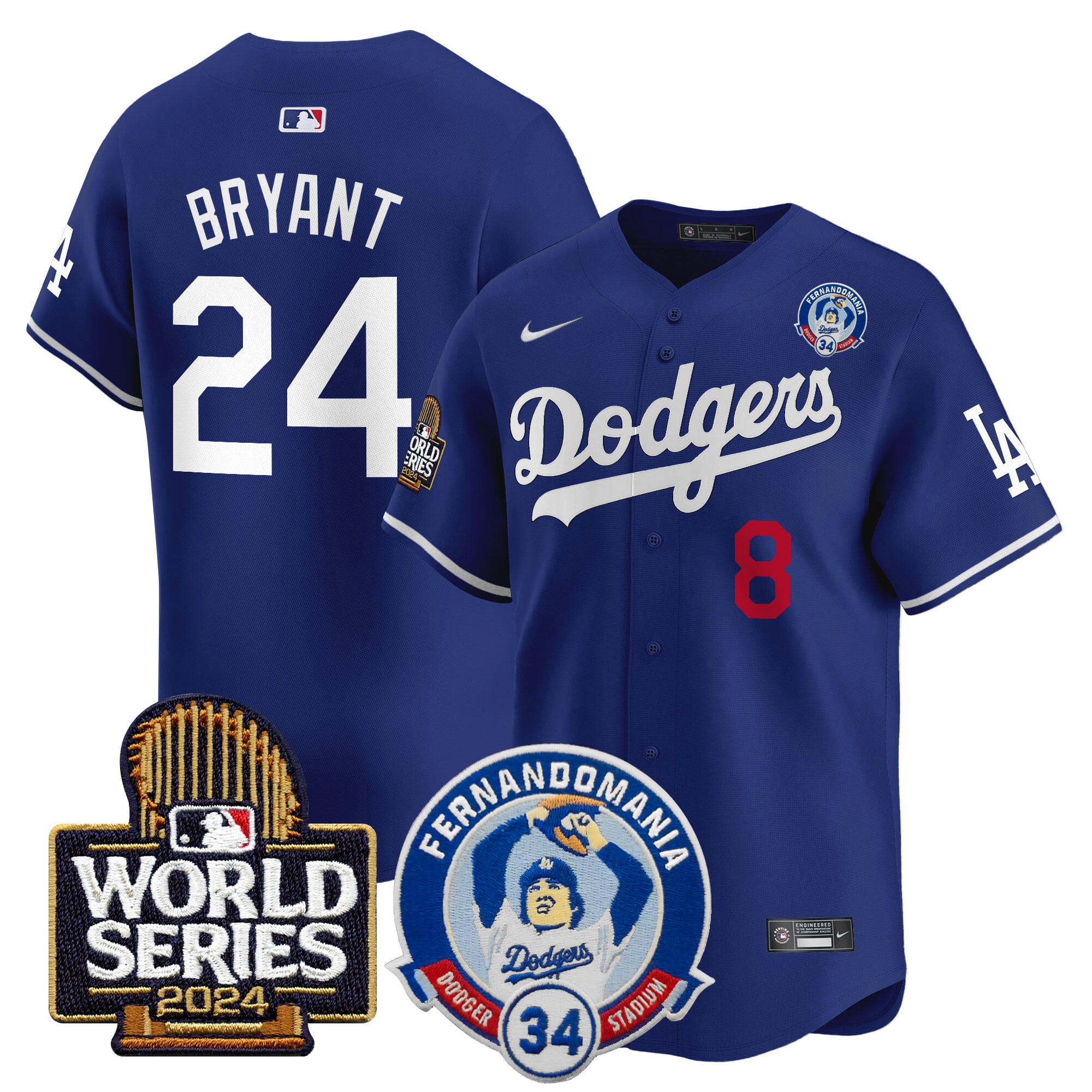 Men's Dodgers Fernando Valenzuela & 2024 World Series Patch Vapor Premier Limited Jersey V3 - All Stitched