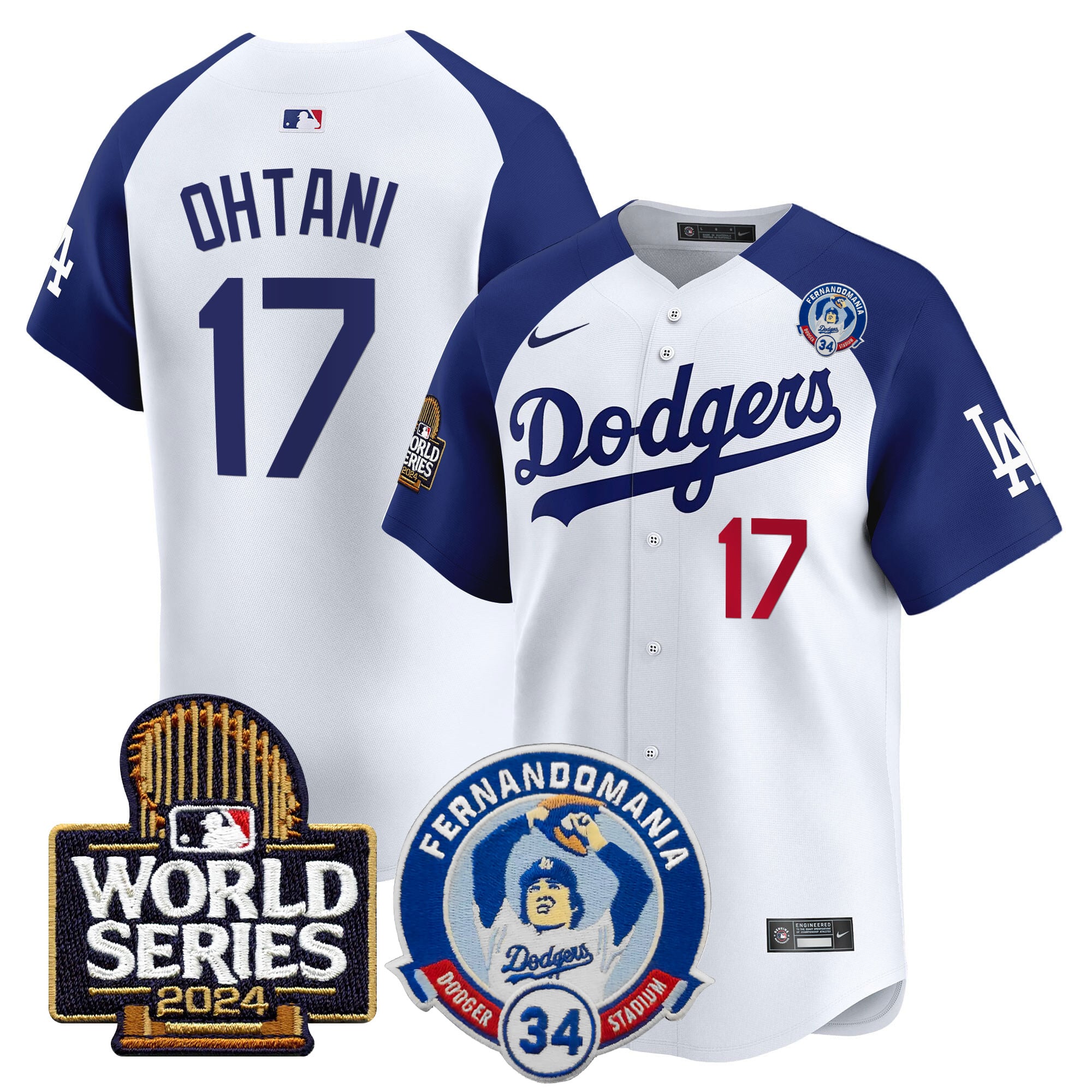 Men's Dodgers Fernando Valenzuela & 2024 World Series Patch Vapor Premier Limited Jersey V3 - All Stitched