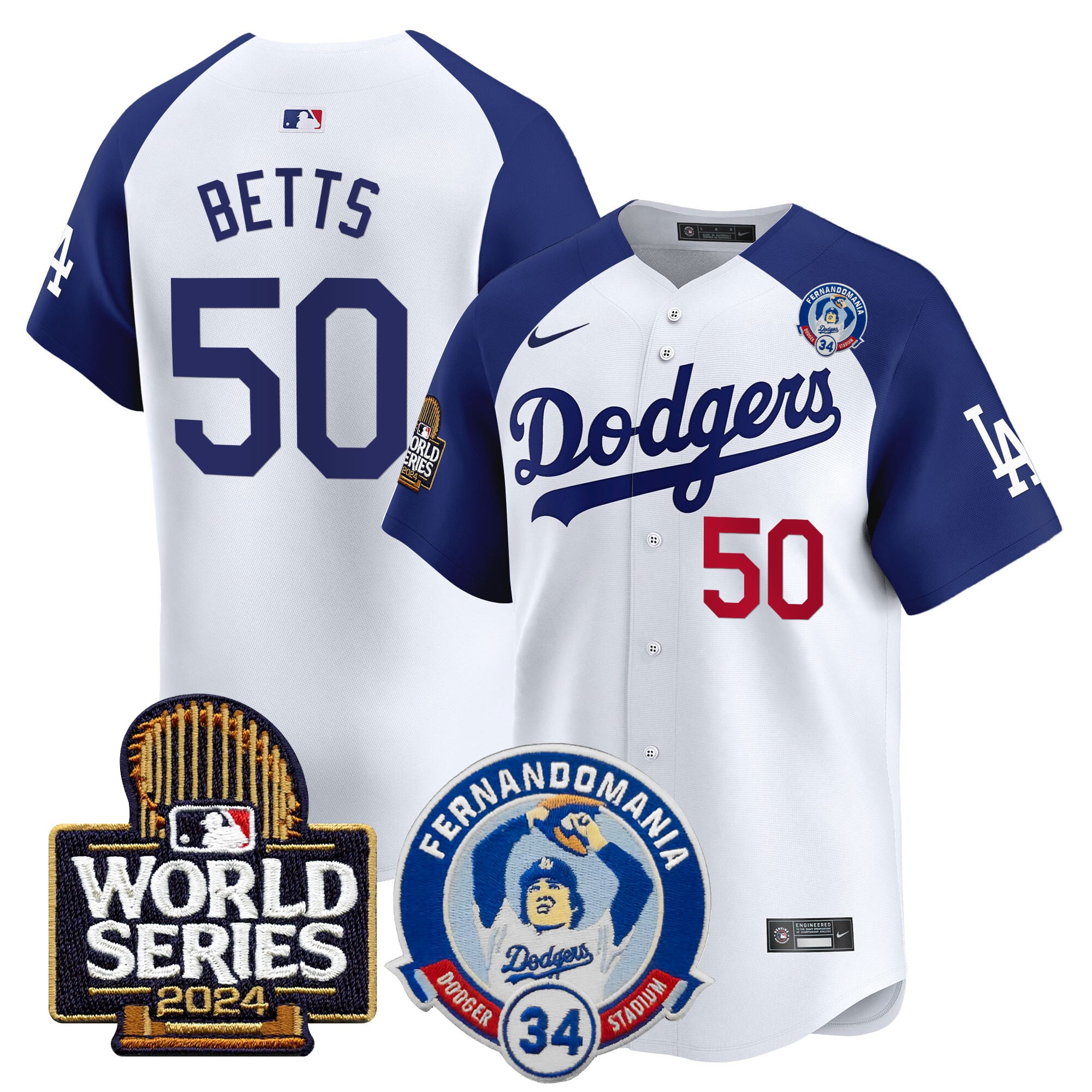 Men's Dodgers Fernando Valenzuela & 2024 World Series Patch Vapor Premier Limited Jersey V3 - All Stitched