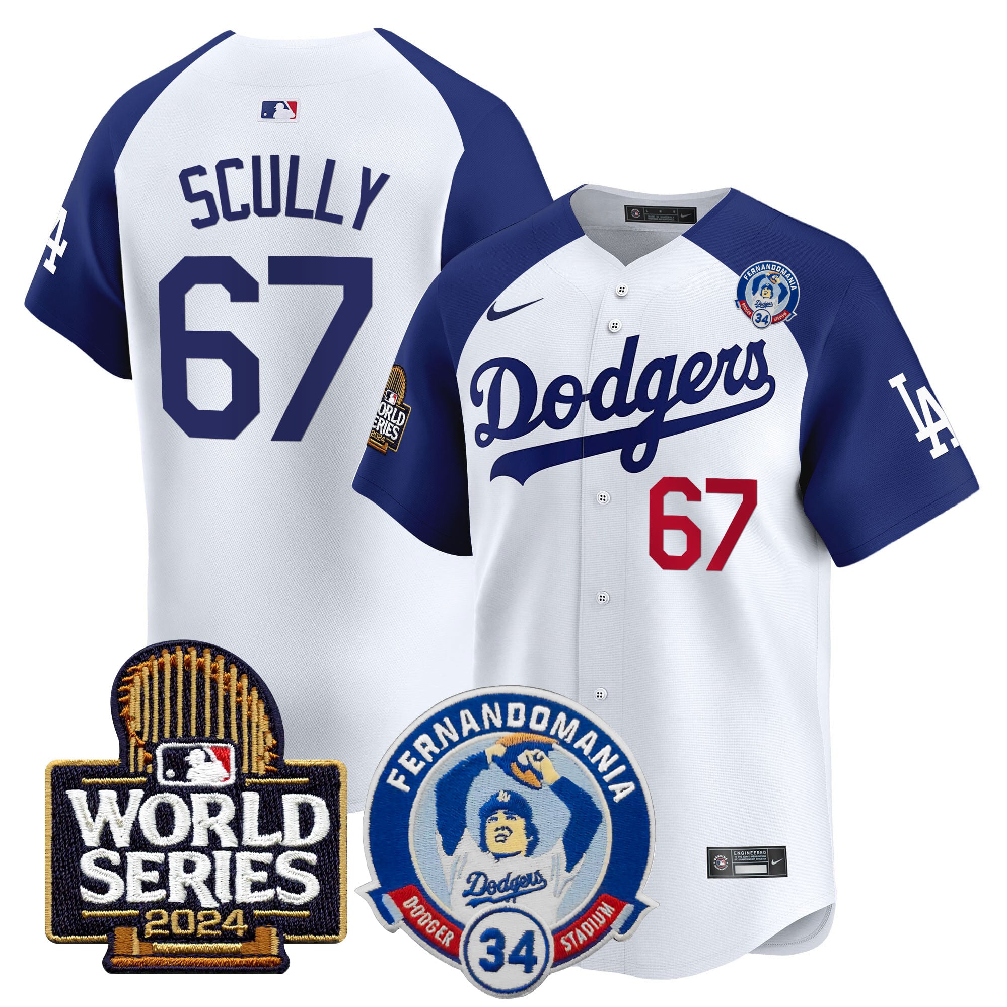 Men's Dodgers Fernando Valenzuela & 2024 World Series Patch Vapor Premier Limited Jersey V3 - All Stitched