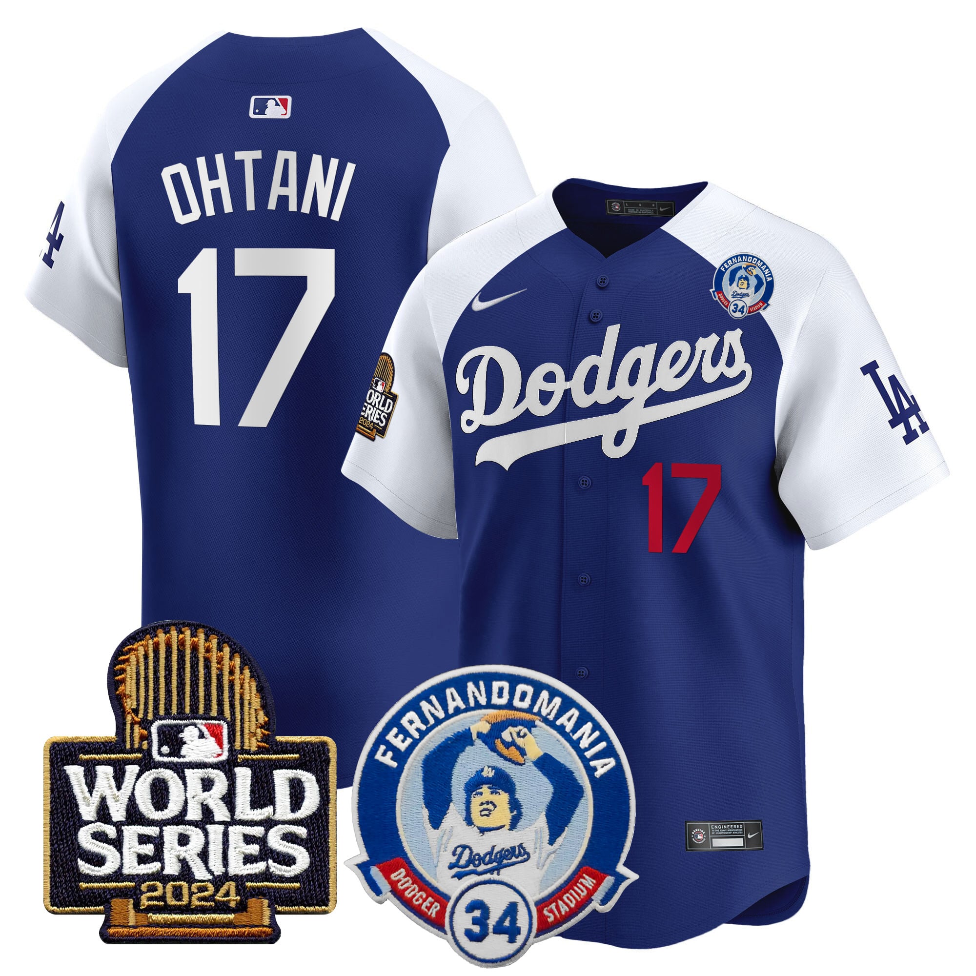 Men's Dodgers Fernando Valenzuela & 2024 World Series Patch Vapor Premier Limited Jersey V3 - All Stitched