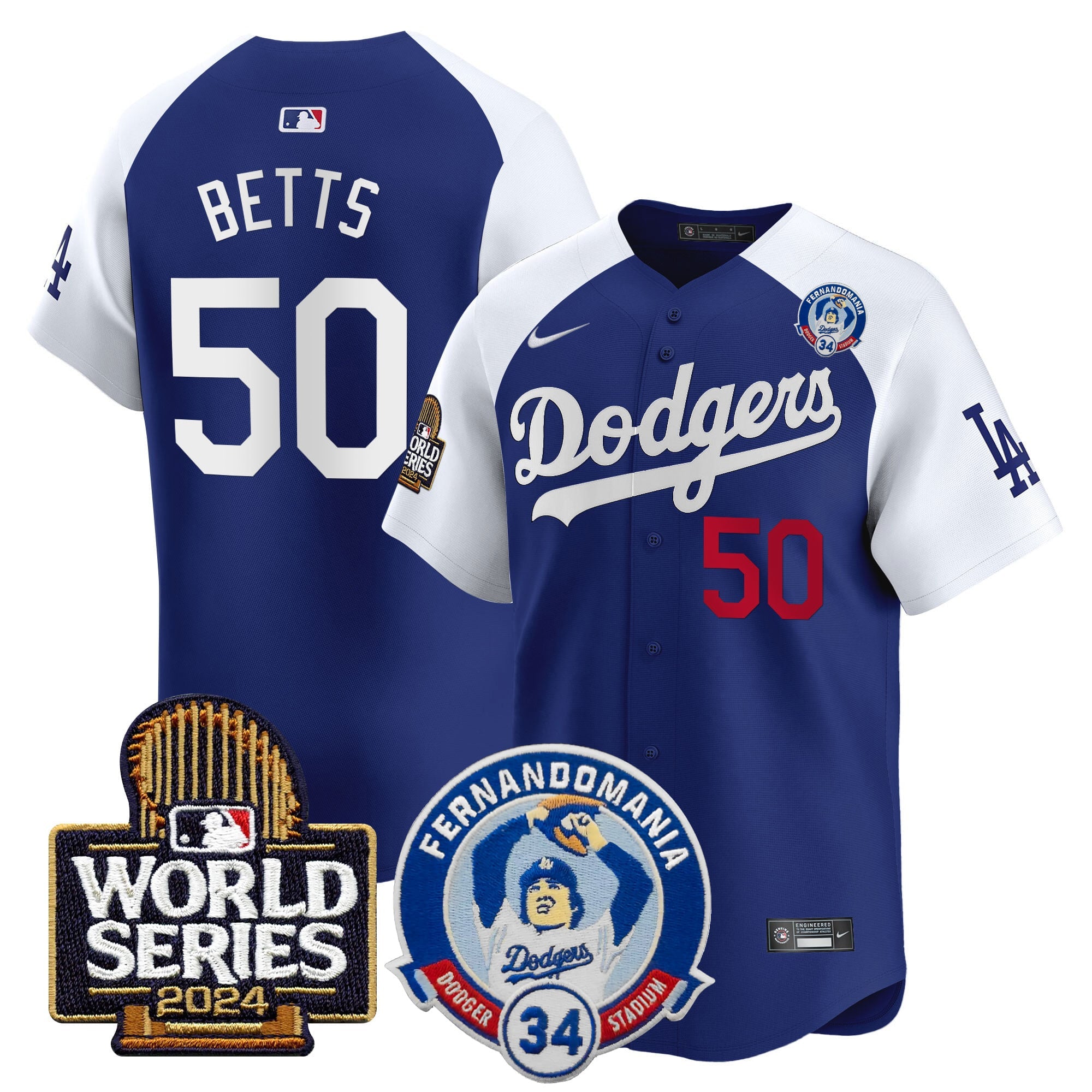 Men's Dodgers Fernando Valenzuela & 2024 World Series Patch Vapor Premier Limited Jersey V3 - All Stitched