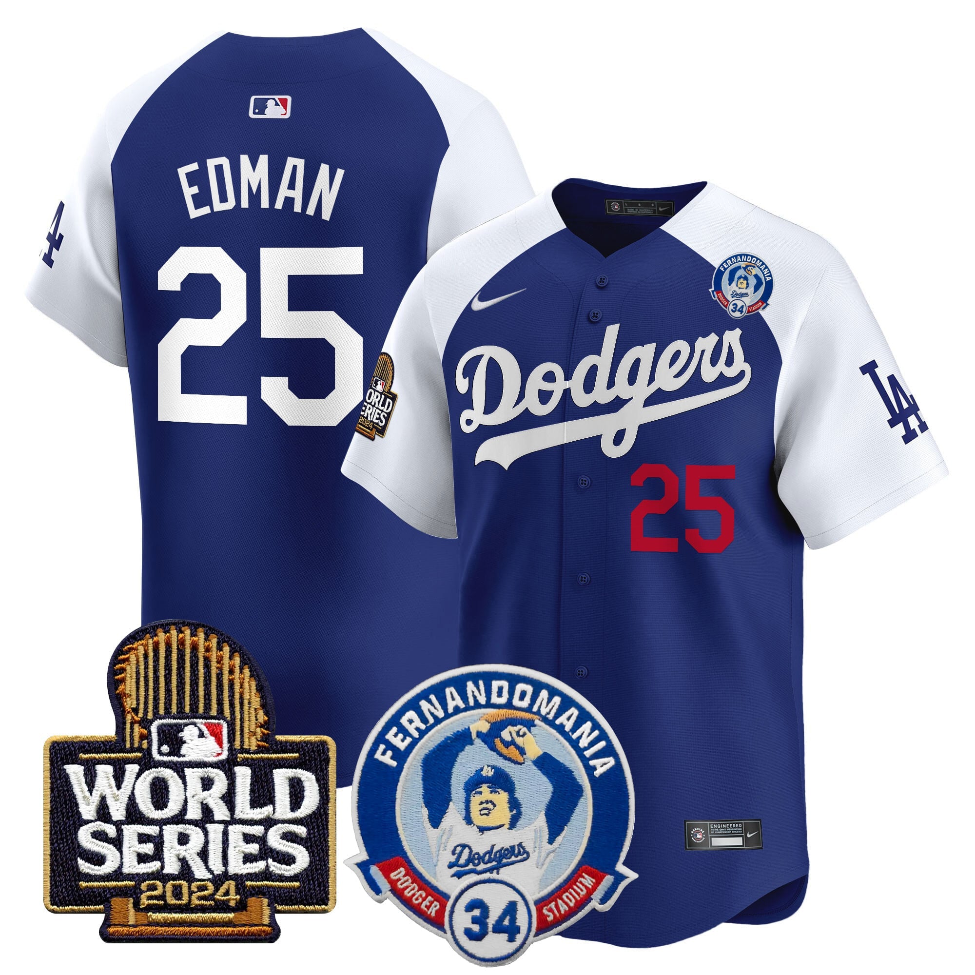 Men's Dodgers Fernando Valenzuela & 2024 World Series Patch Vapor Premier Limited Jersey V3 - All Stitched
