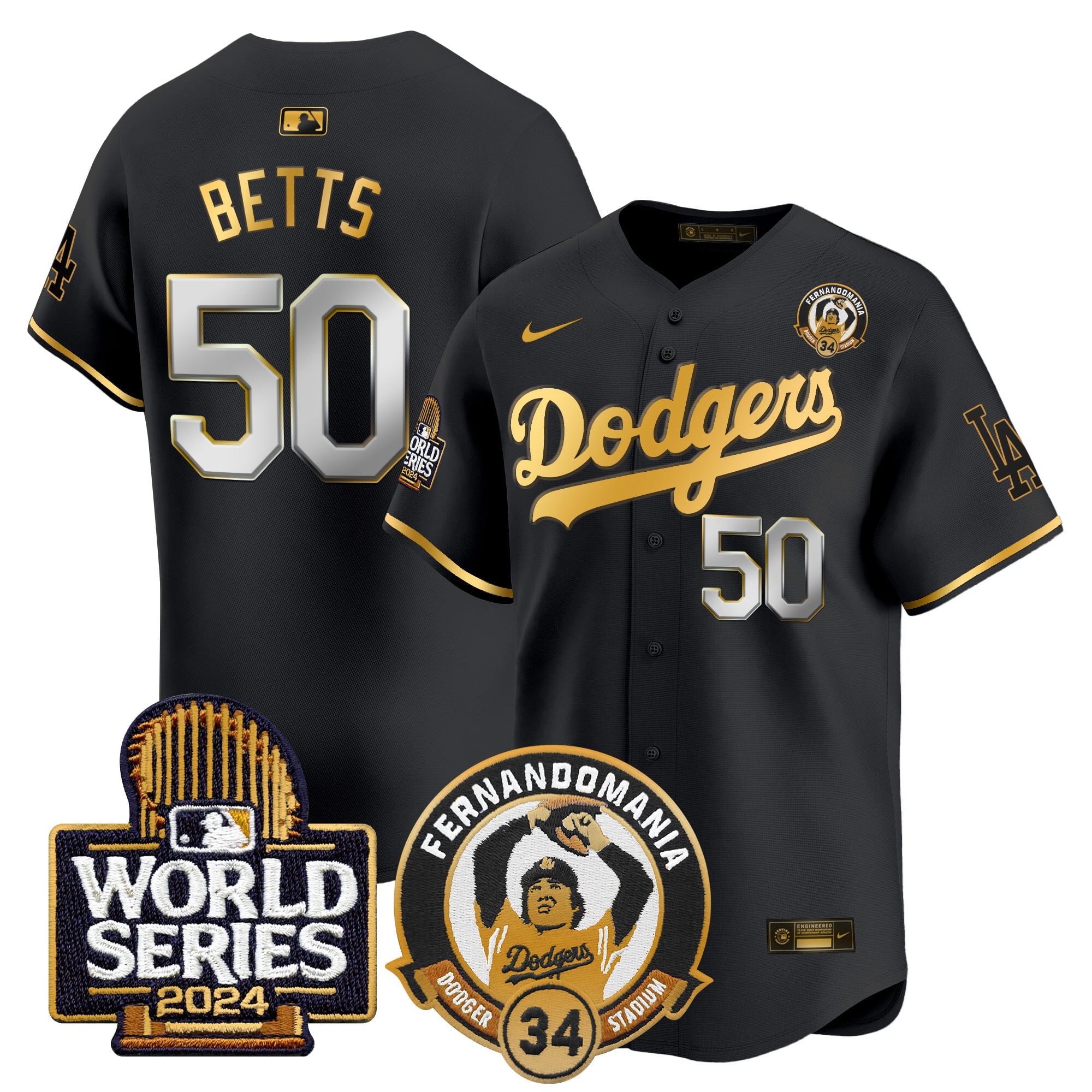 Men's Dodgers Fernando Valenzuela & 2024 World Series Patch Vapor Premier Limited Jersey V3 - All Stitched