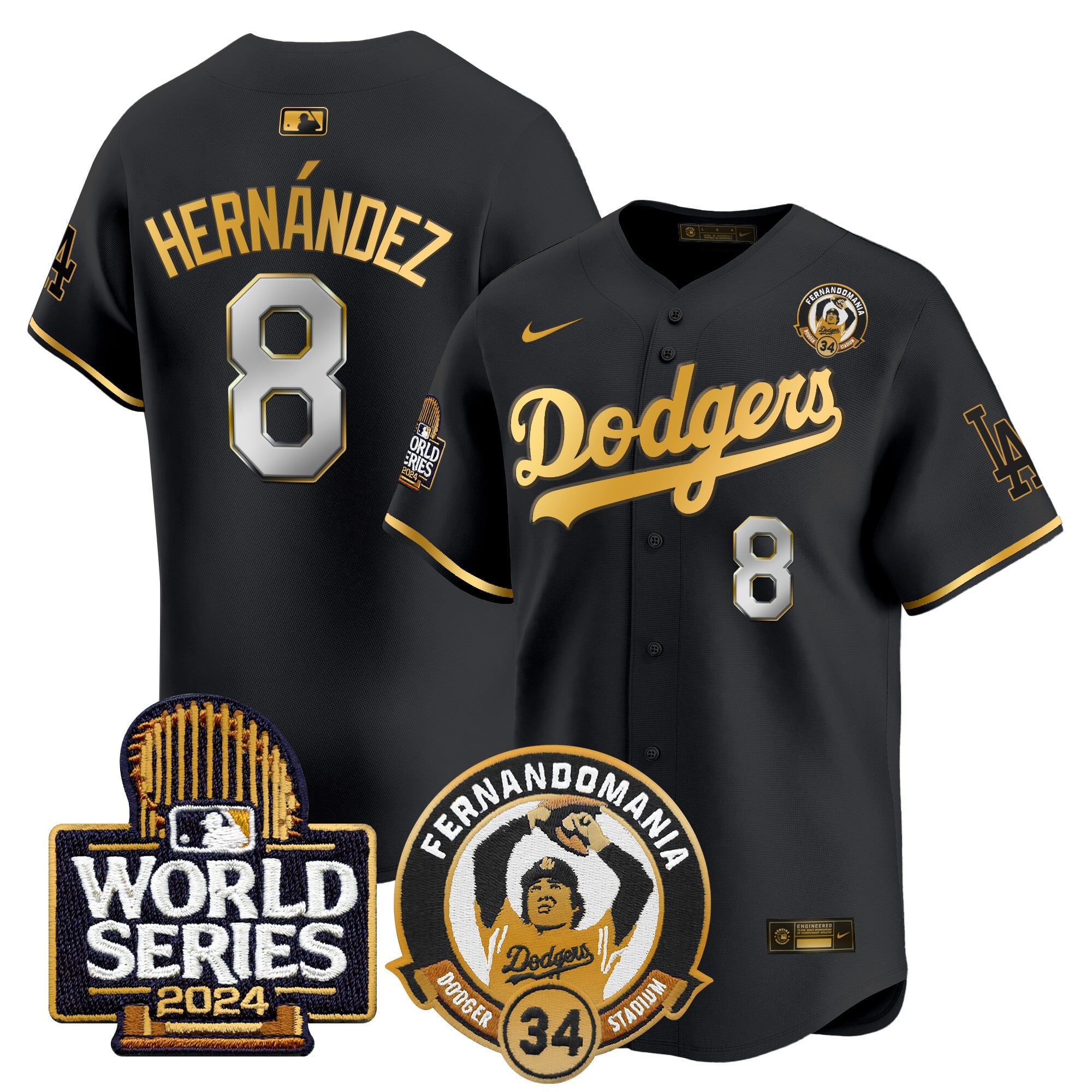 Men's Dodgers Fernando Valenzuela & 2024 World Series Patch Vapor Premier Limited Jersey V3 - All Stitched