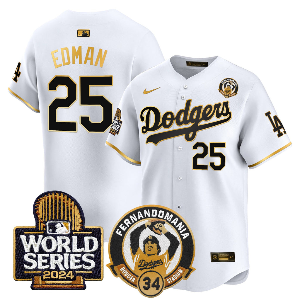Men's Dodgers Fernando Valenzuela & 2024 World Series Patch Vapor Premier Limited Jersey V3 - All Stitched