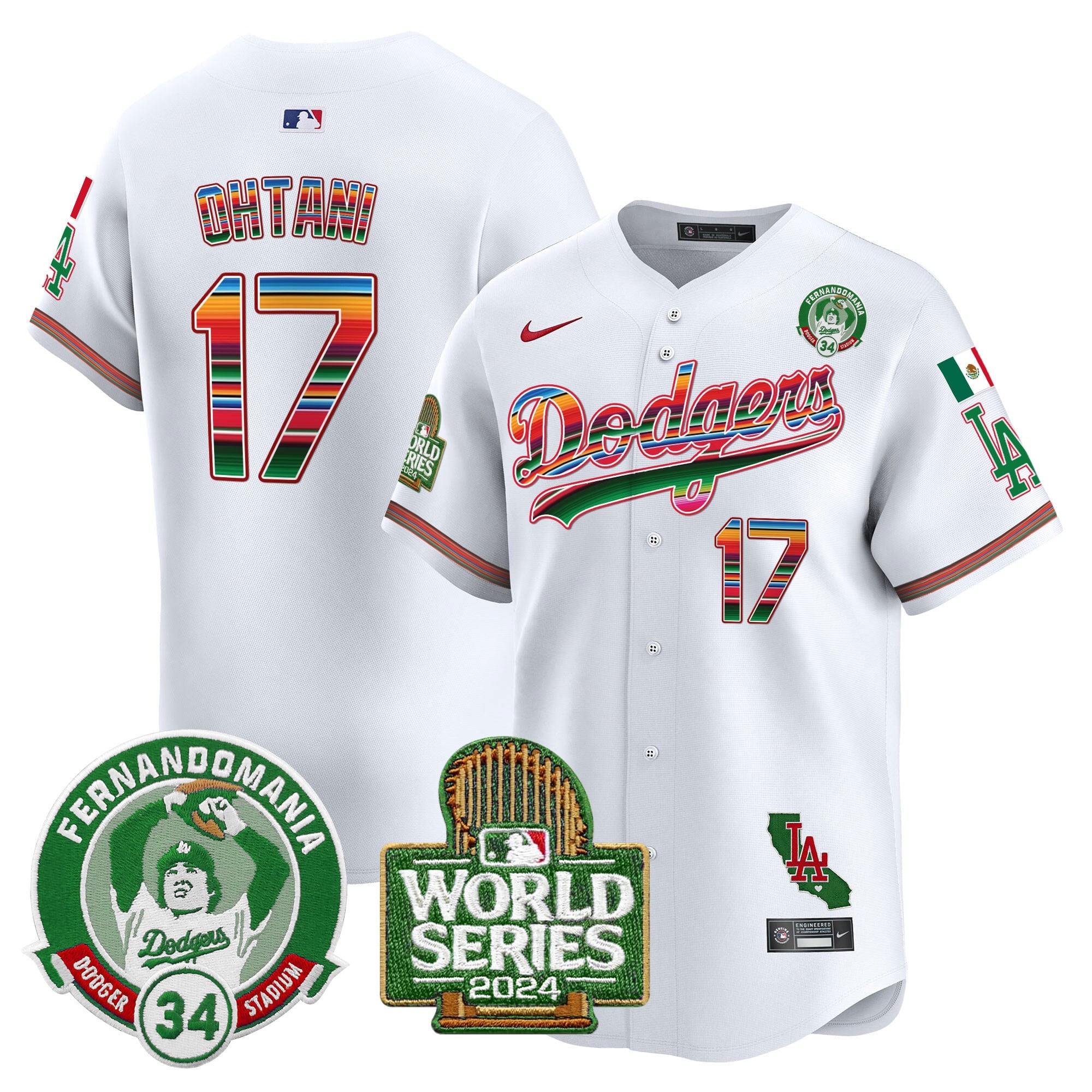 Men's Dodgers Mexico Fernando Valenzuela & 2024 World Series Patch Vapor Premier Limited Jersey - All Stitched