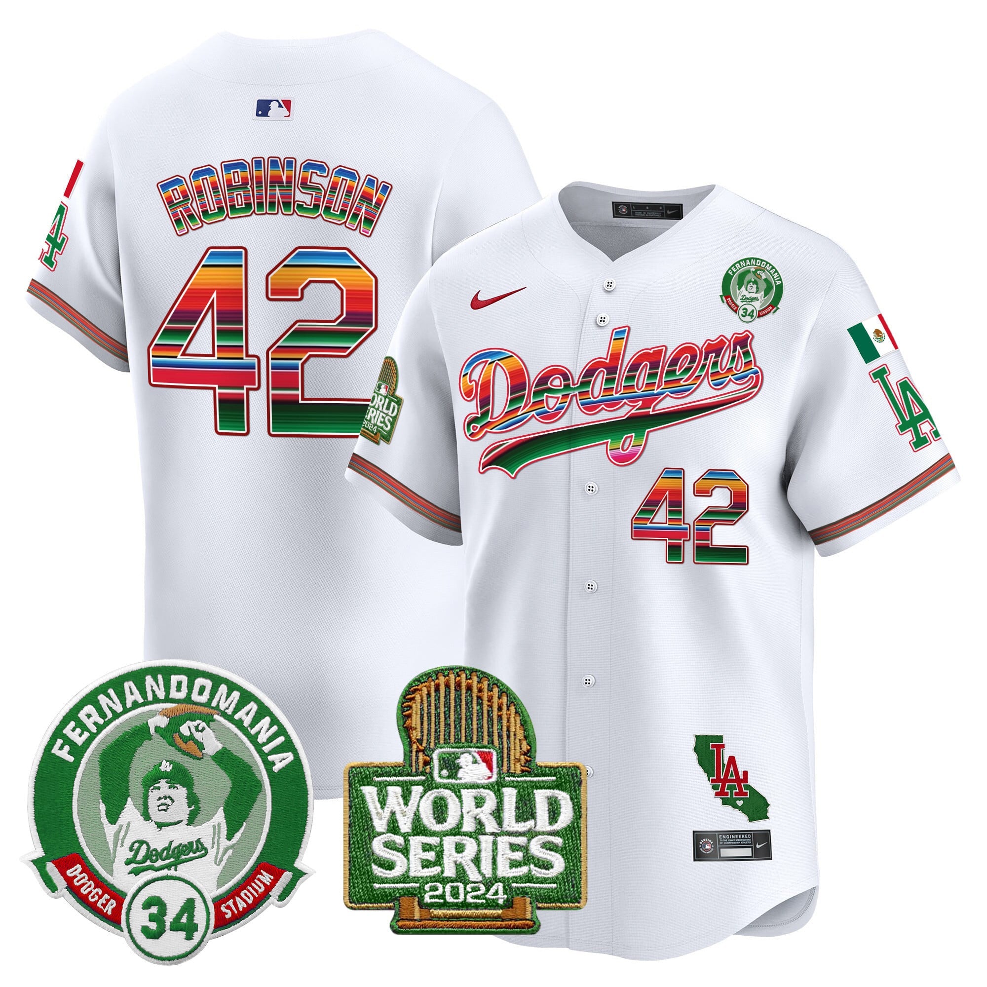Men's Dodgers Mexico Fernando Valenzuela & 2024 World Series Patch Vapor Premier Limited Jersey - All Stitched