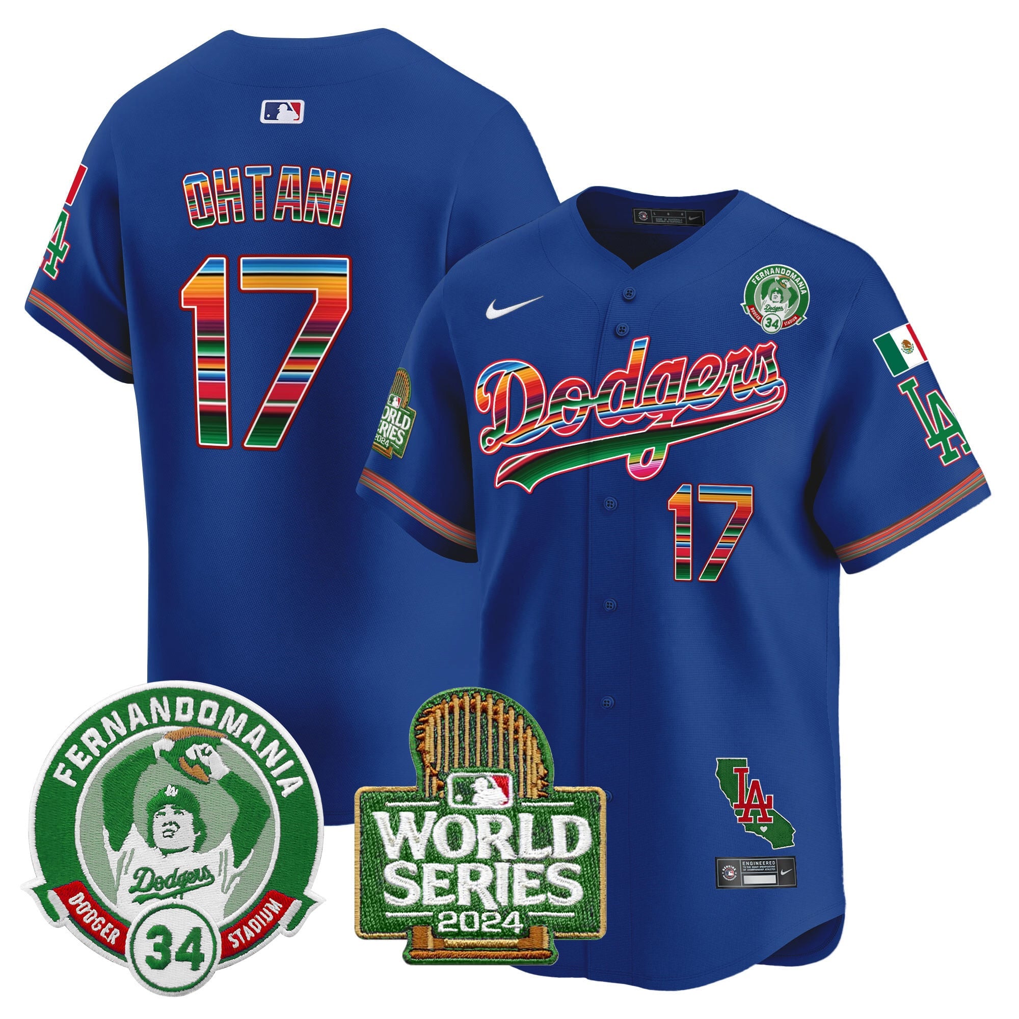 Men's Dodgers Mexico Fernando Valenzuela & 2024 World Series Patch Vapor Premier Limited Jersey - All Stitched