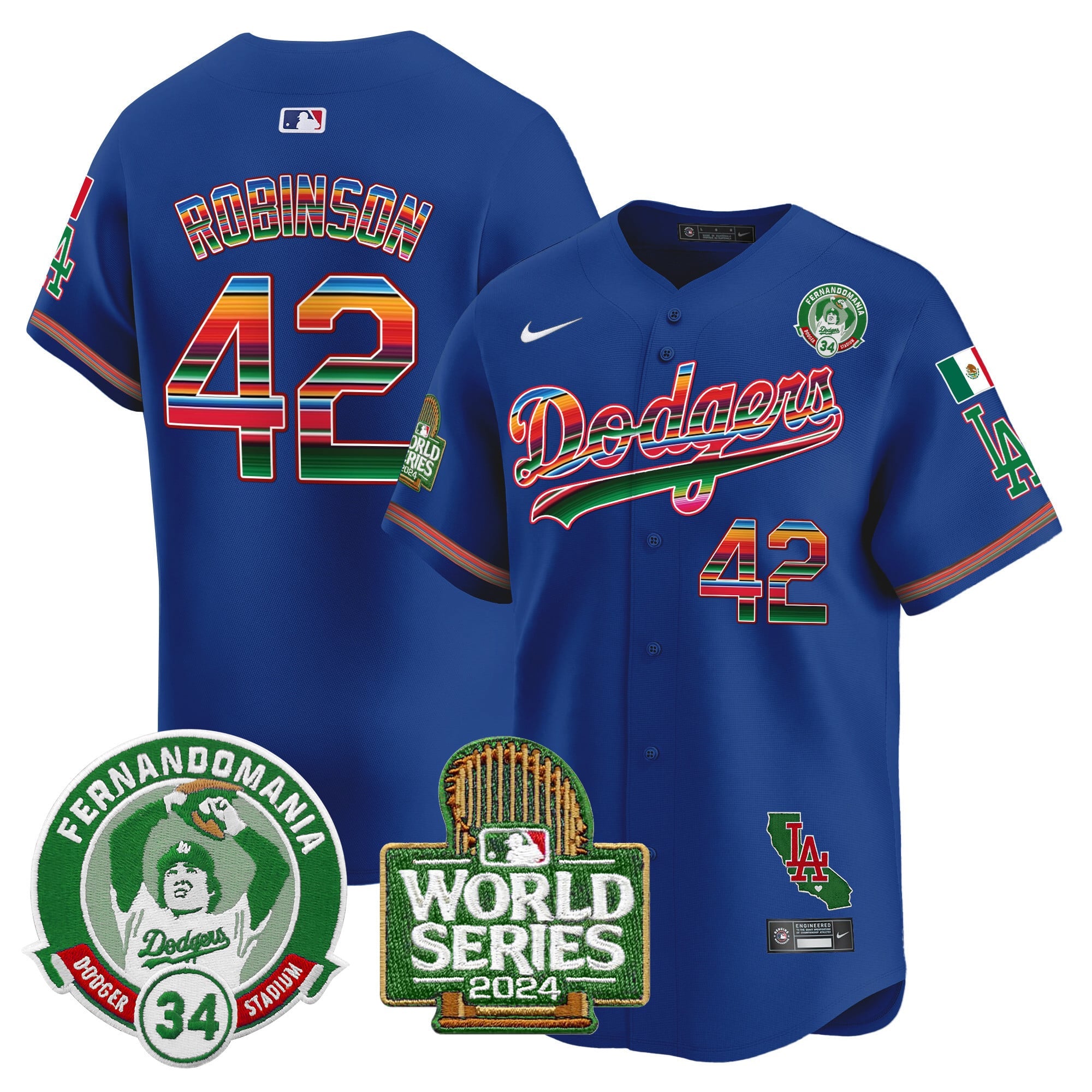Men's Dodgers Mexico Fernando Valenzuela & 2024 World Series Patch Vapor Premier Limited Jersey - All Stitched