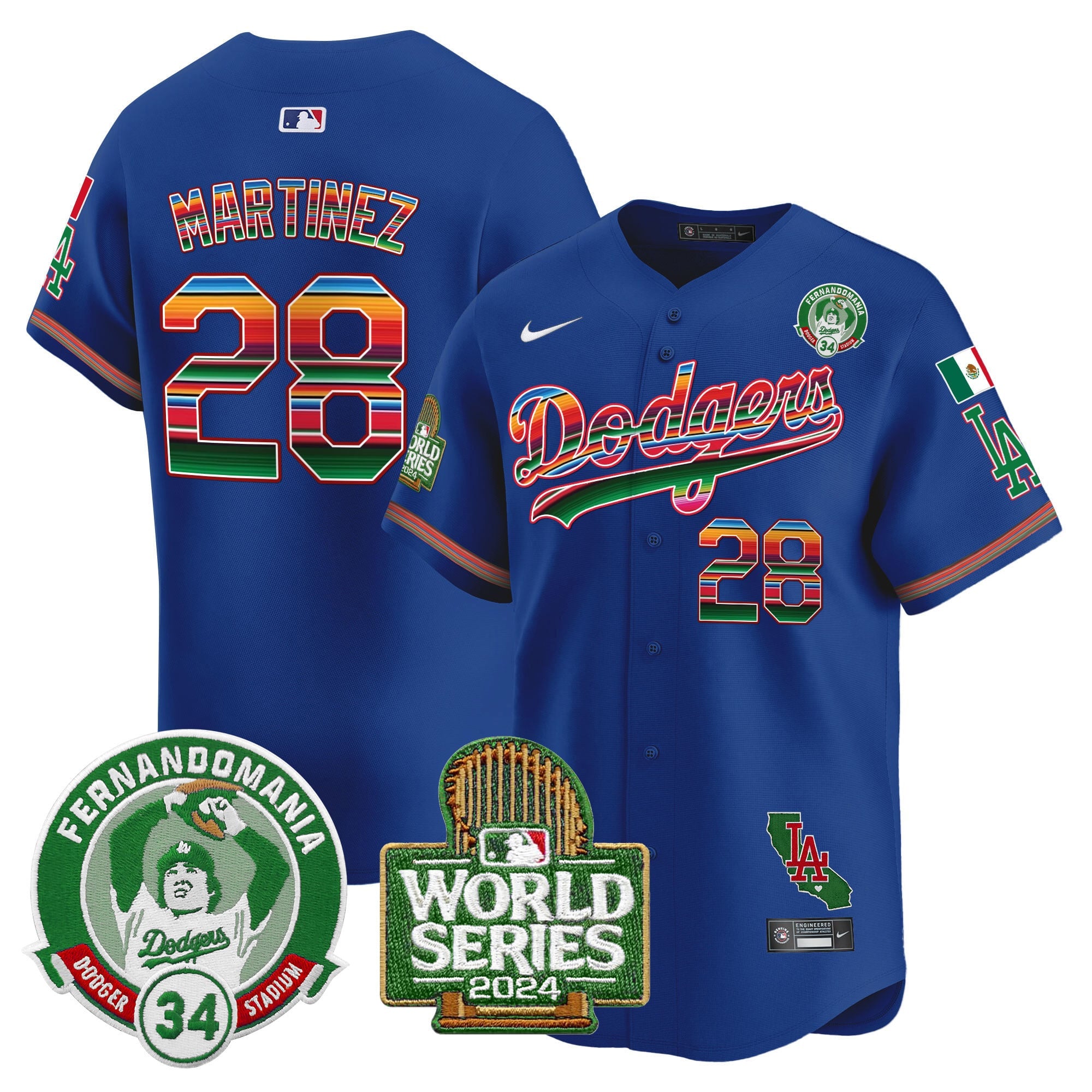 Men's Dodgers Mexico Fernando Valenzuela & 2024 World Series Patch Vapor Premier Limited Jersey - All Stitched